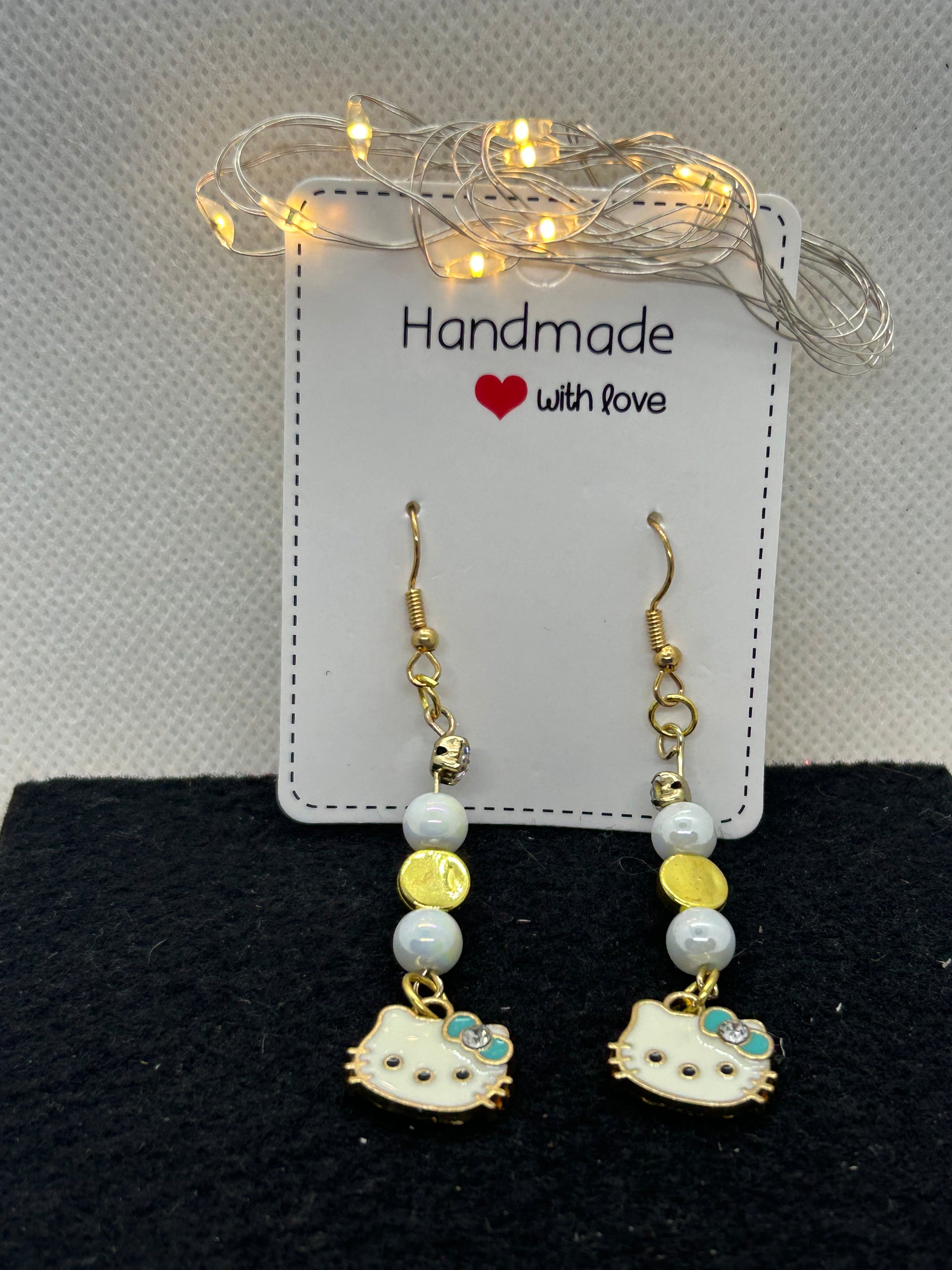 Gold and Blue Kitty Earrings