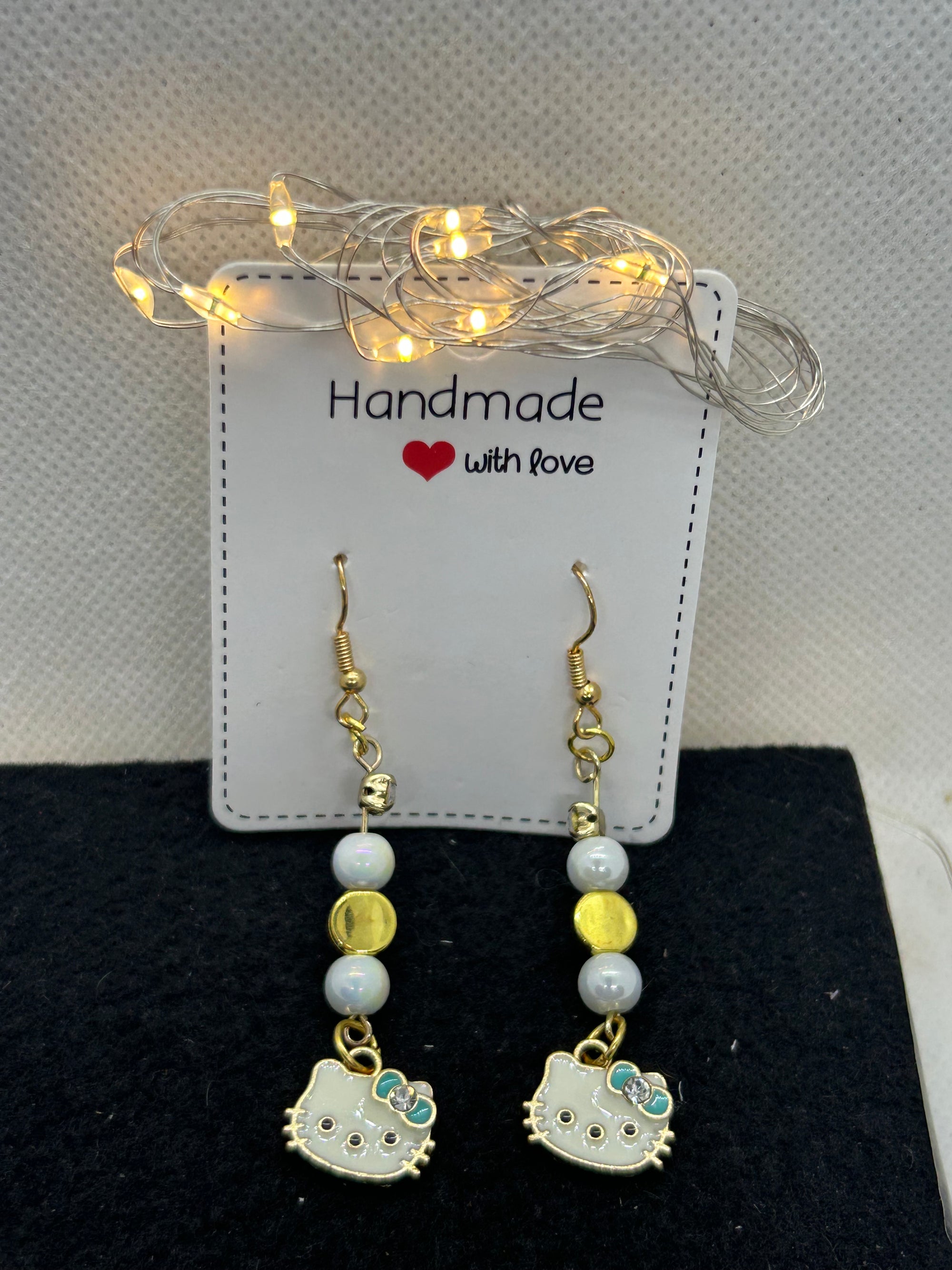 Gold and Blue Kitty Earrings