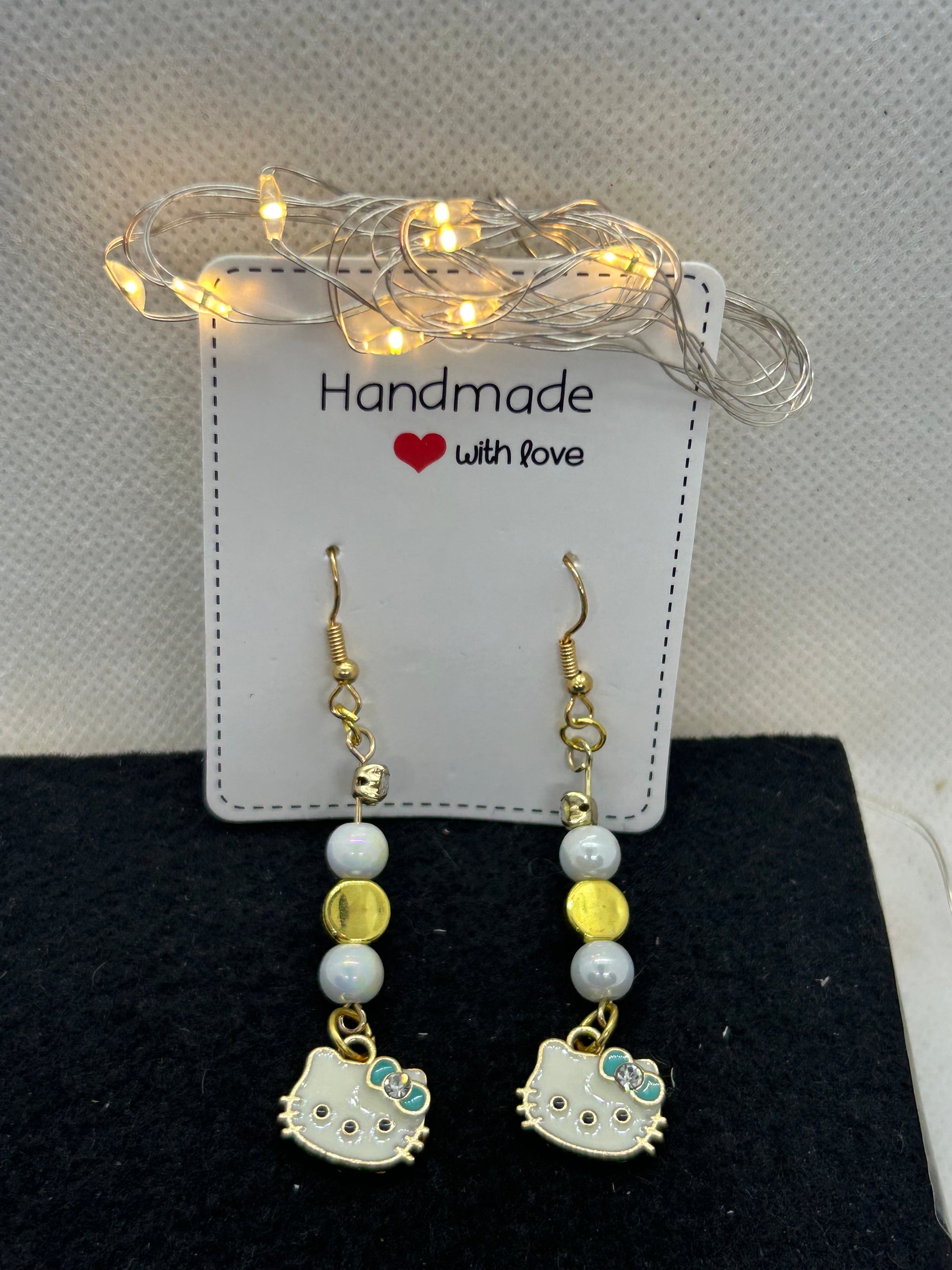 Gold and Blue Kitty Earrings