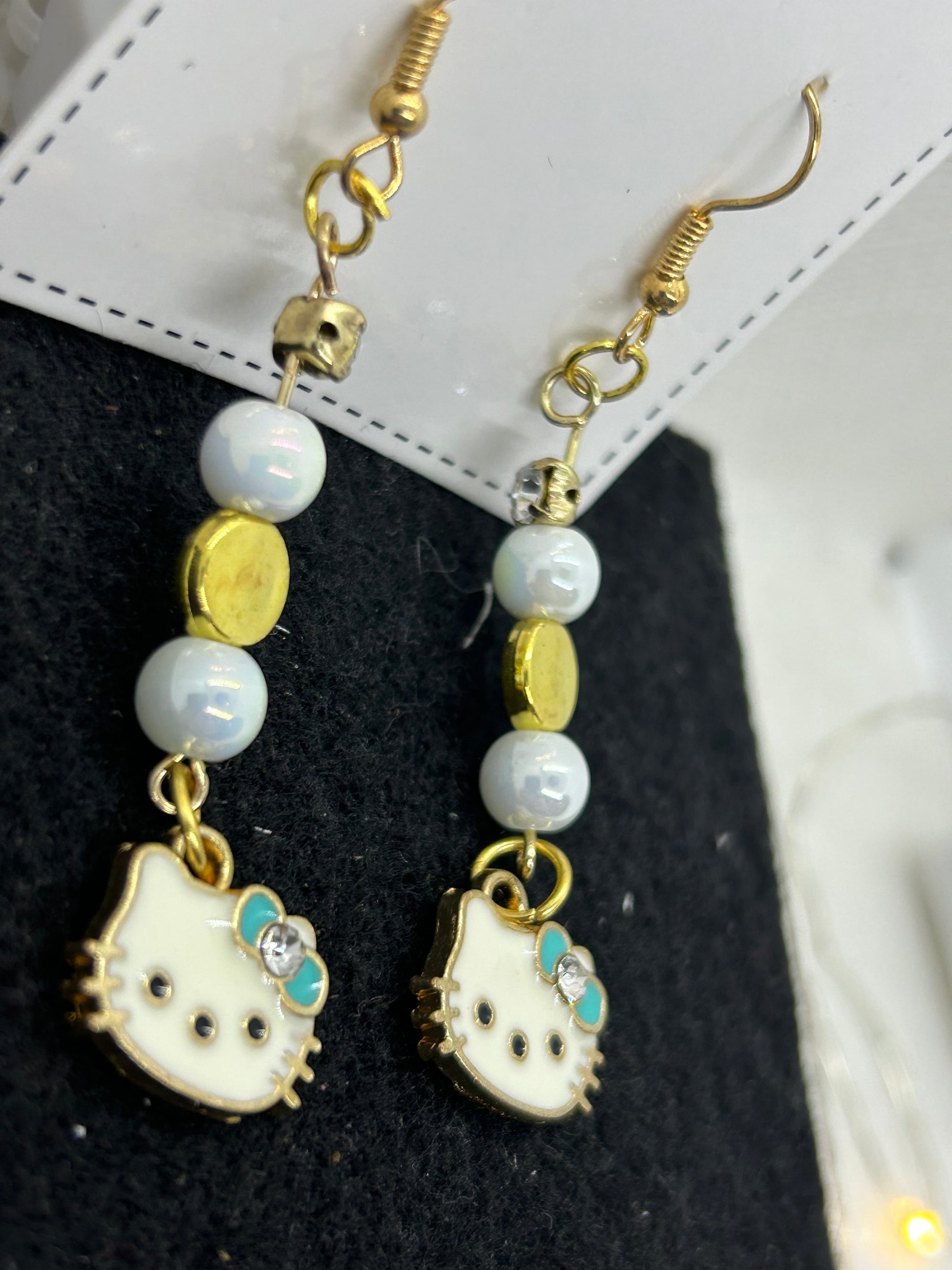 Gold and Blue Kitty Earrings