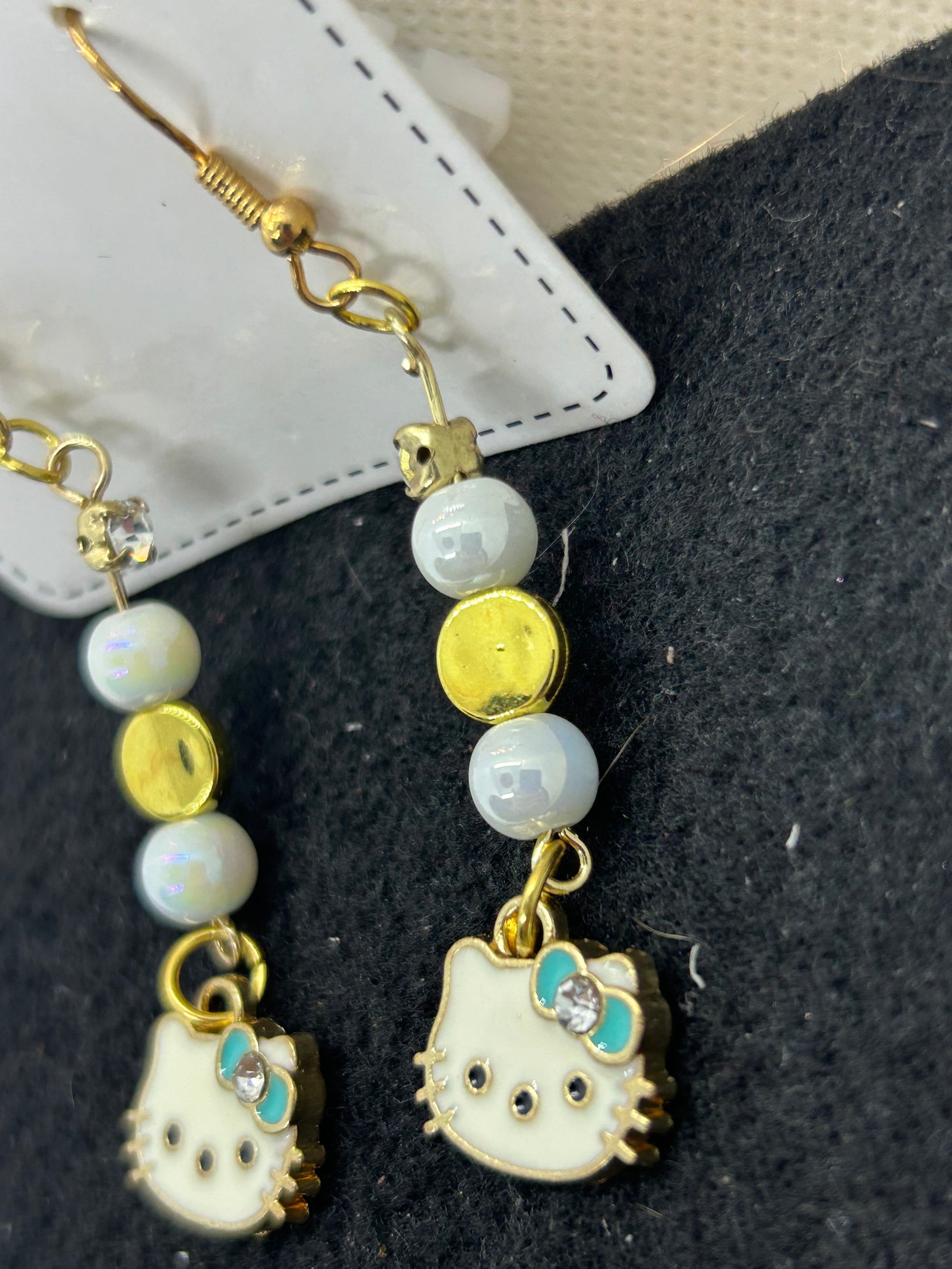 Gold and Blue Kitty Earrings