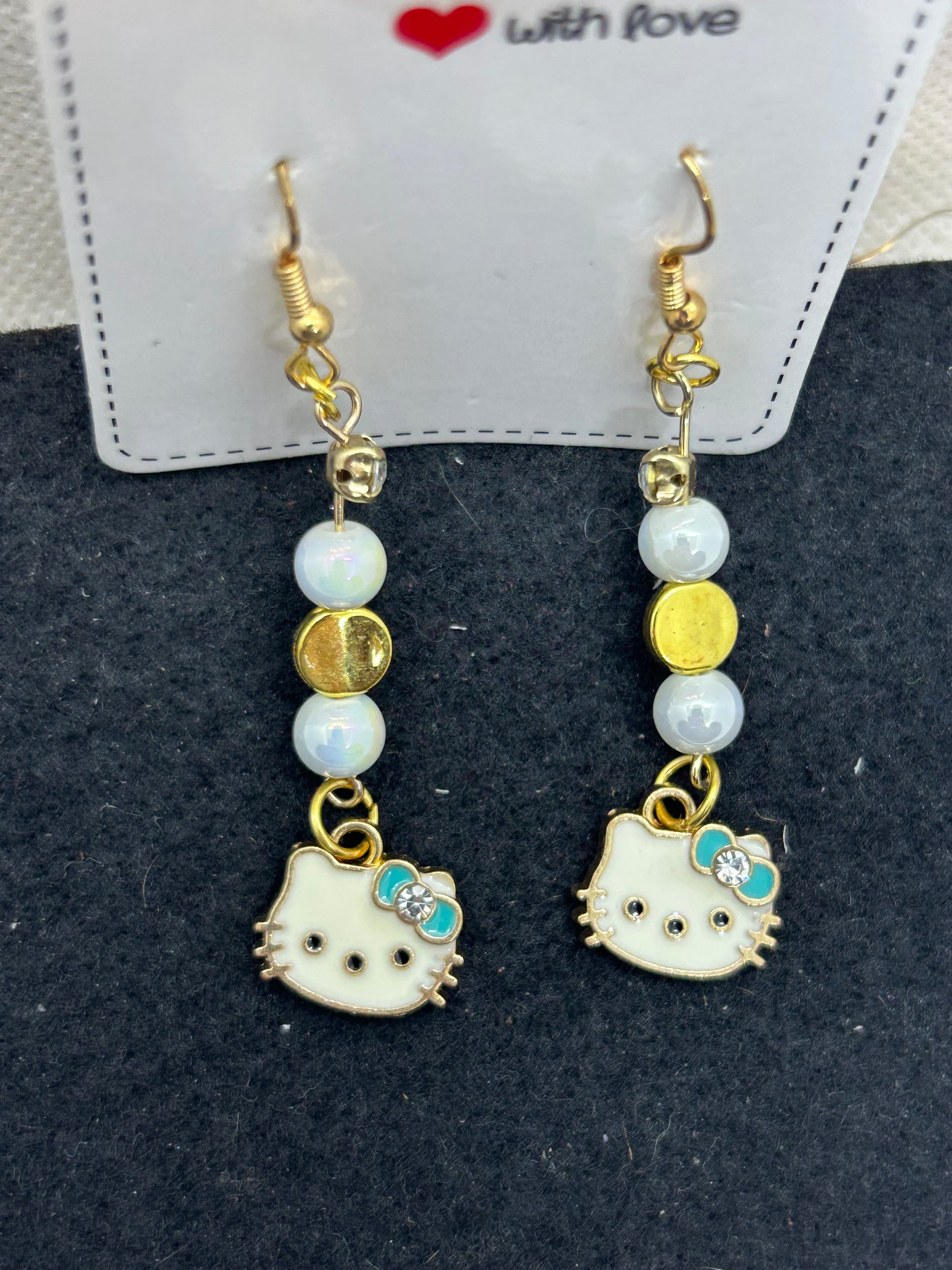 Gold and Blue Kitty Earrings