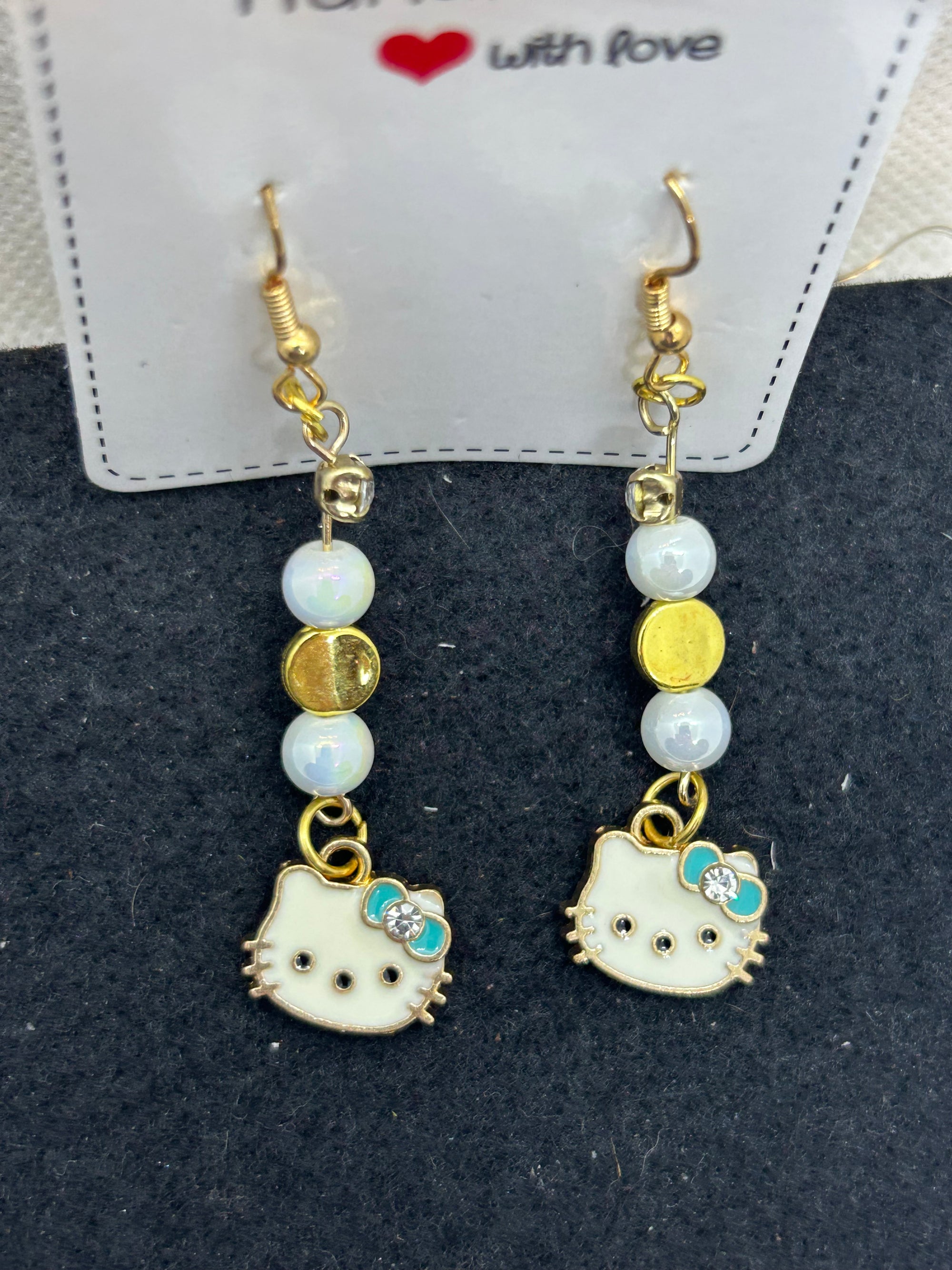 Gold and Blue Kitty Earrings