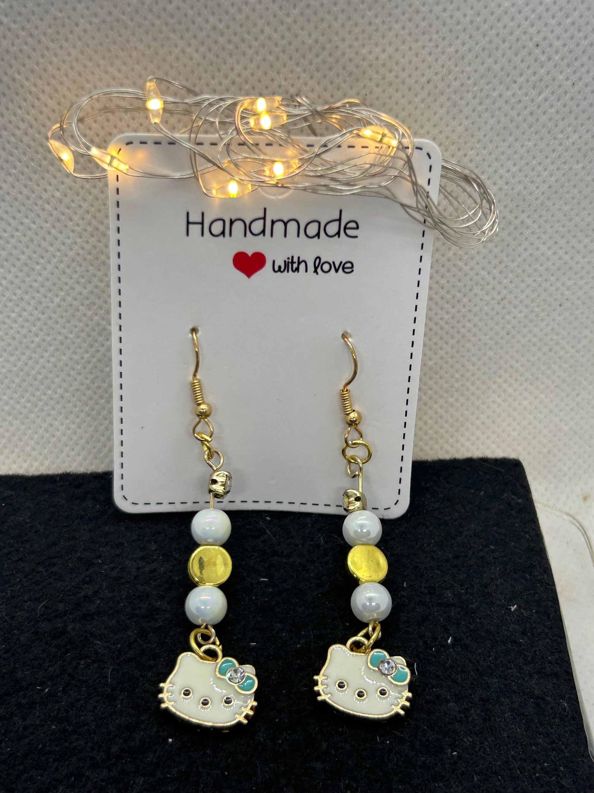Gold and Blue Kitty Earrings