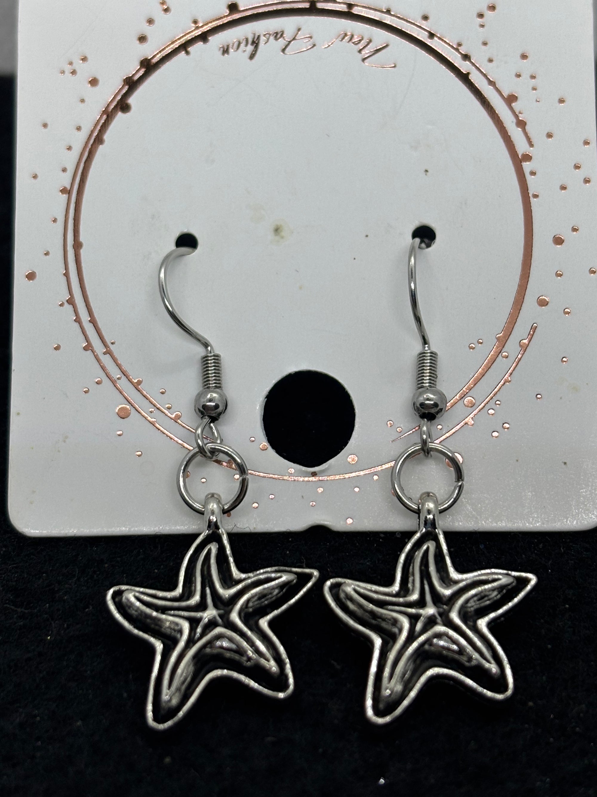 Black and Silver Starfish Earrings
