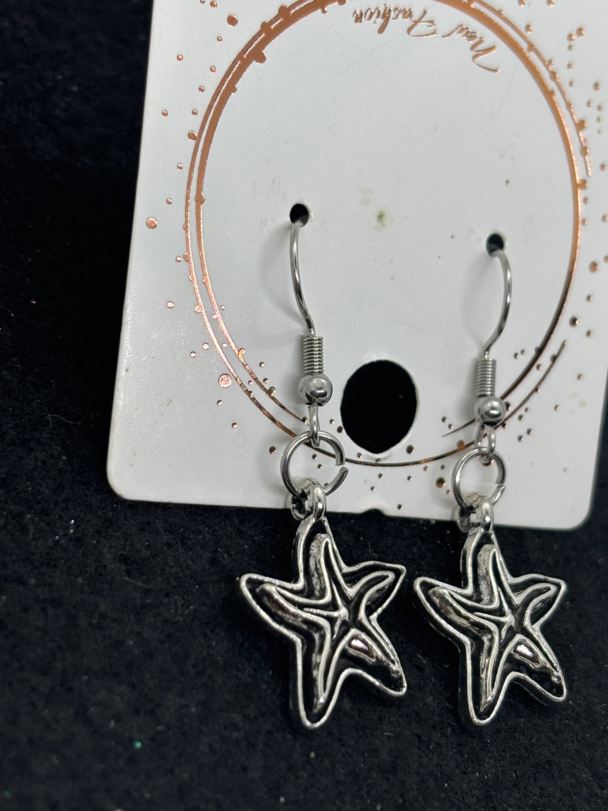 Black and Silver Starfish Earrings