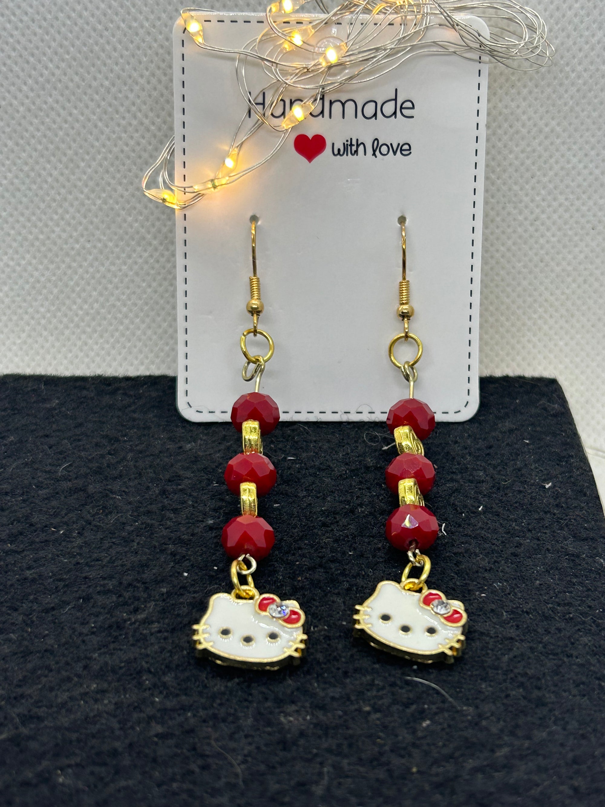 Red and Gold Kitty Earrings
