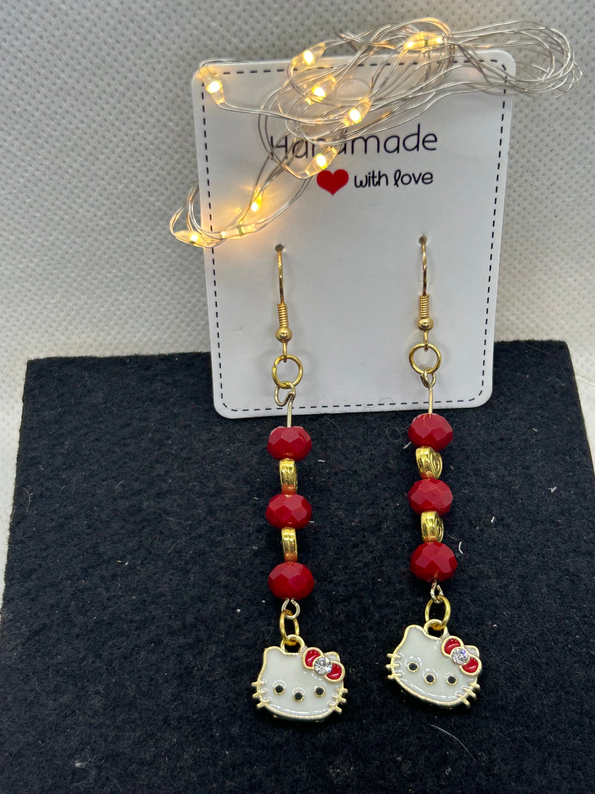 Red and Gold Kitty Earrings