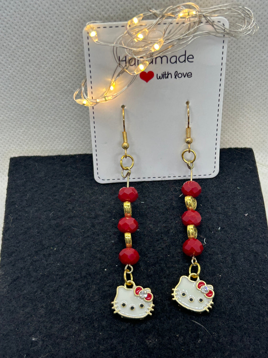 Red and Gold Kitty Earrings