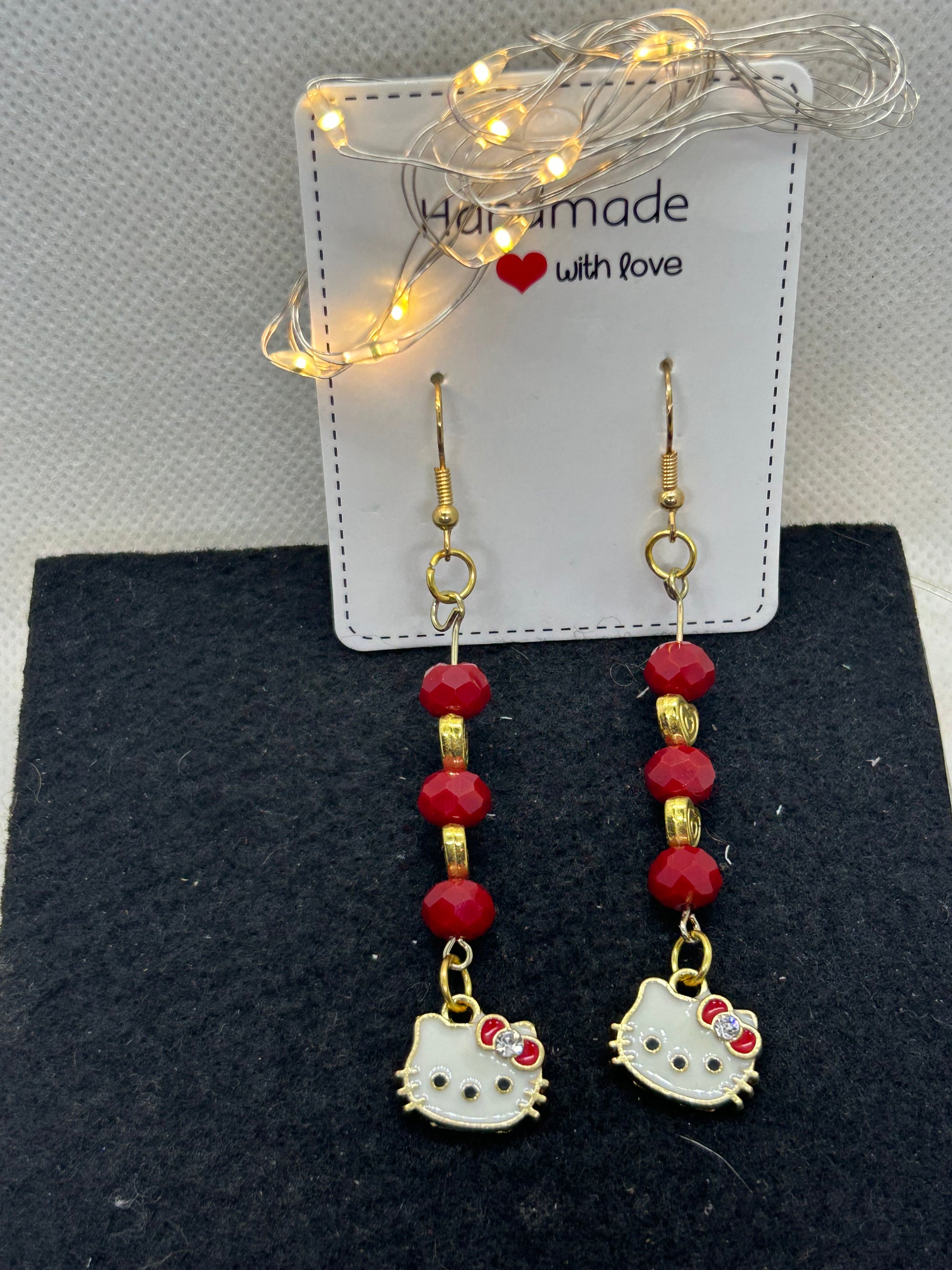 Red and Gold Kitty Earrings