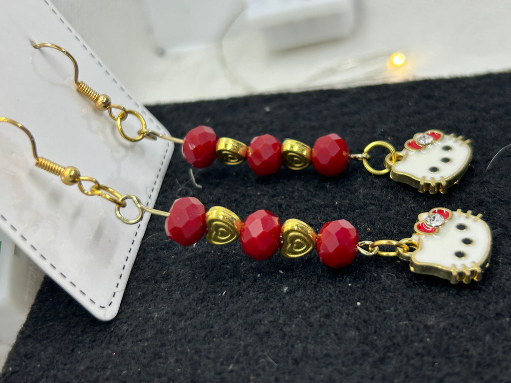 Red and Gold Kitty Earrings