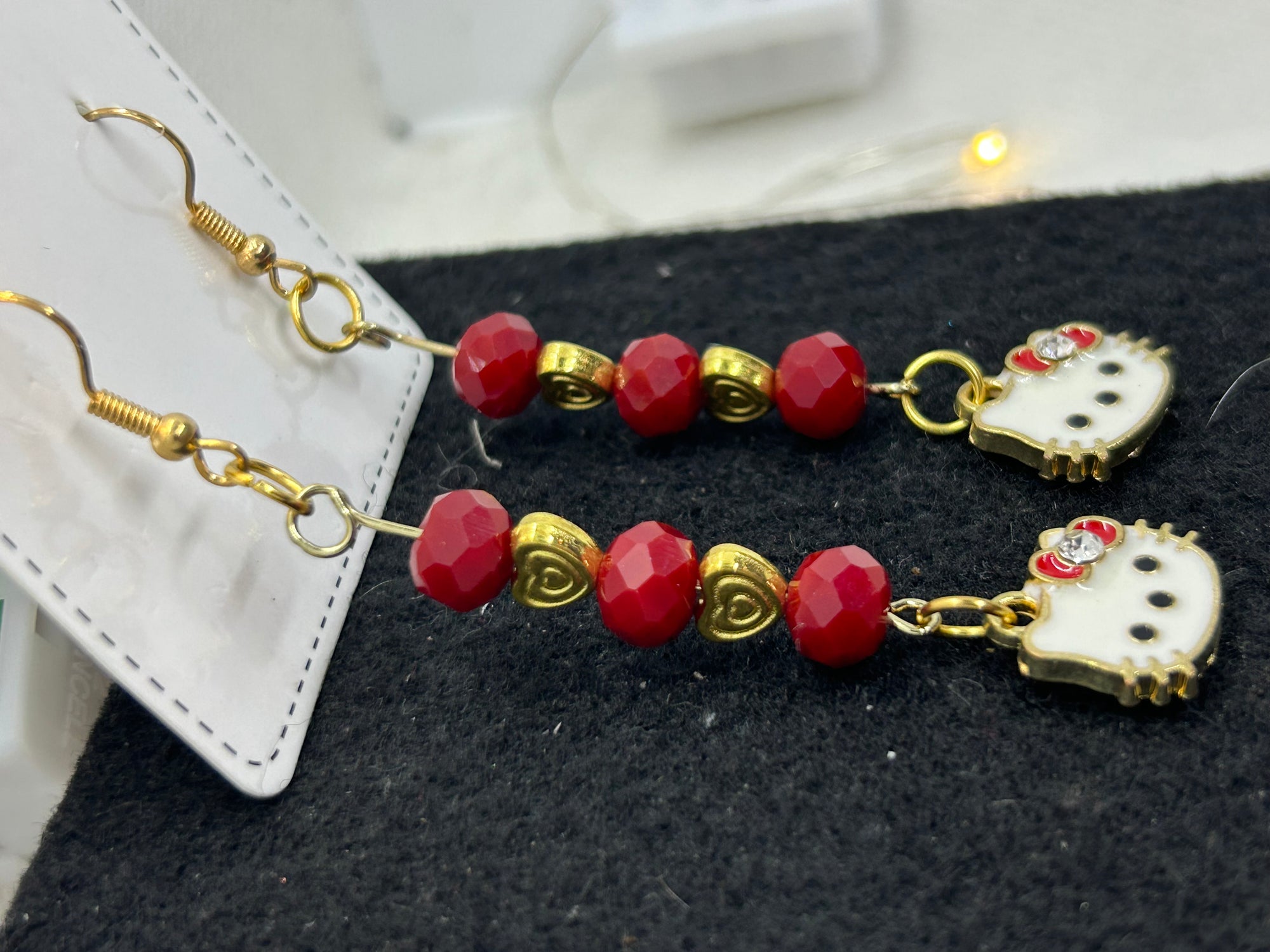 Red and Gold Kitty Earrings