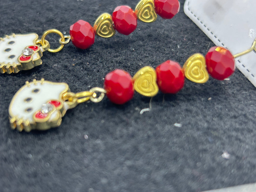 Red and Gold Kitty Earrings