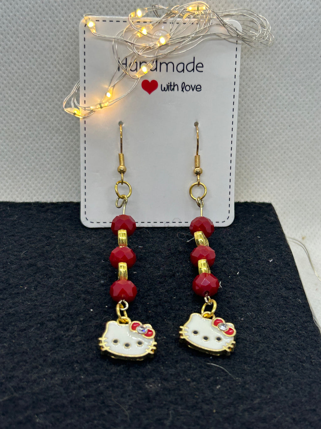 Red and Gold Kitty Earrings