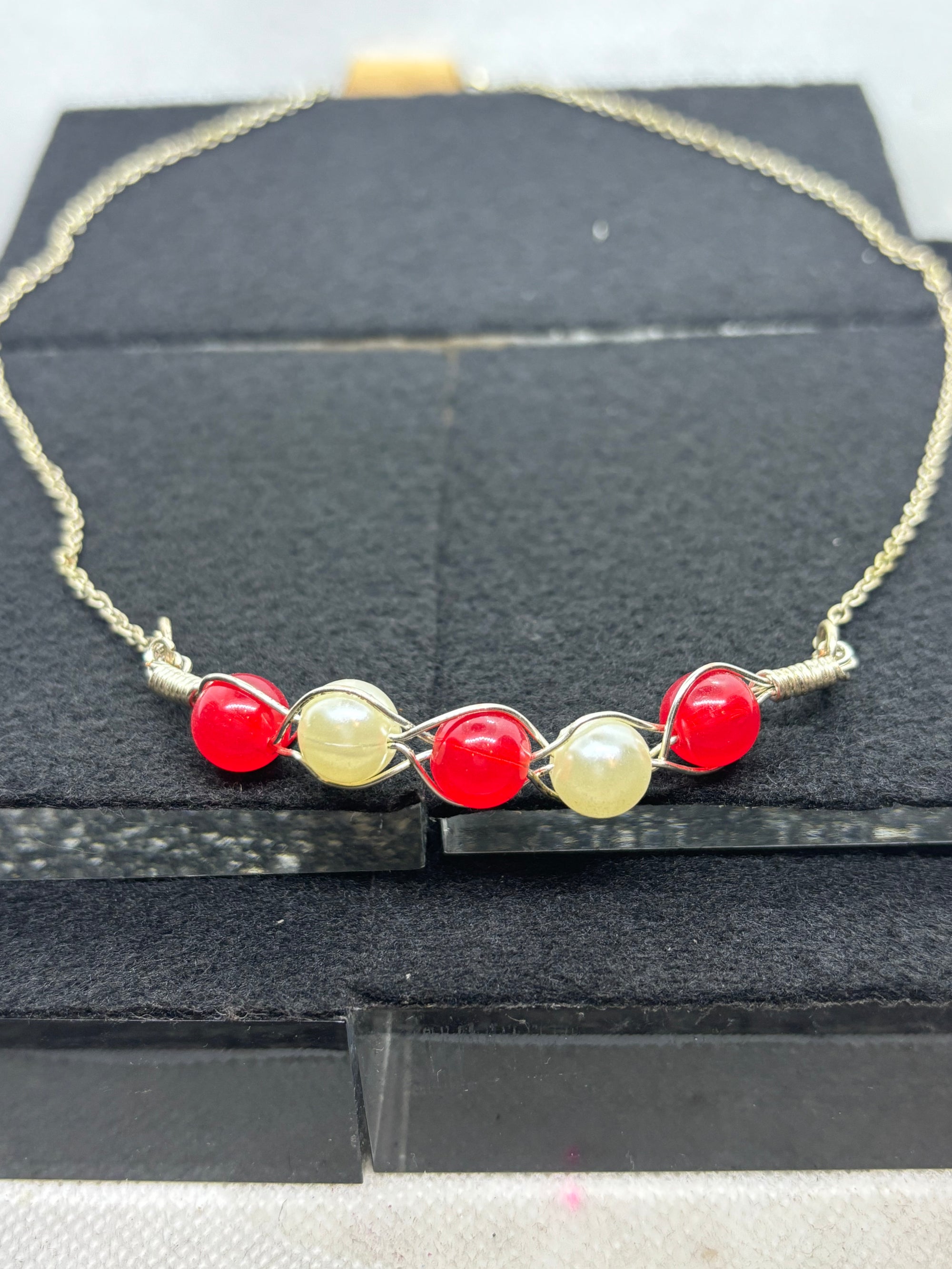 Woven Red and White Necklace