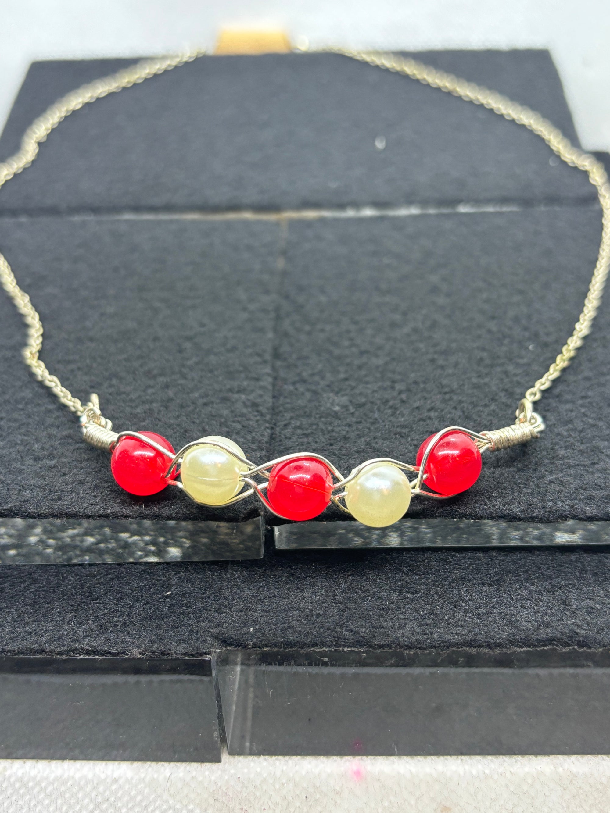 Woven Red and White Necklace