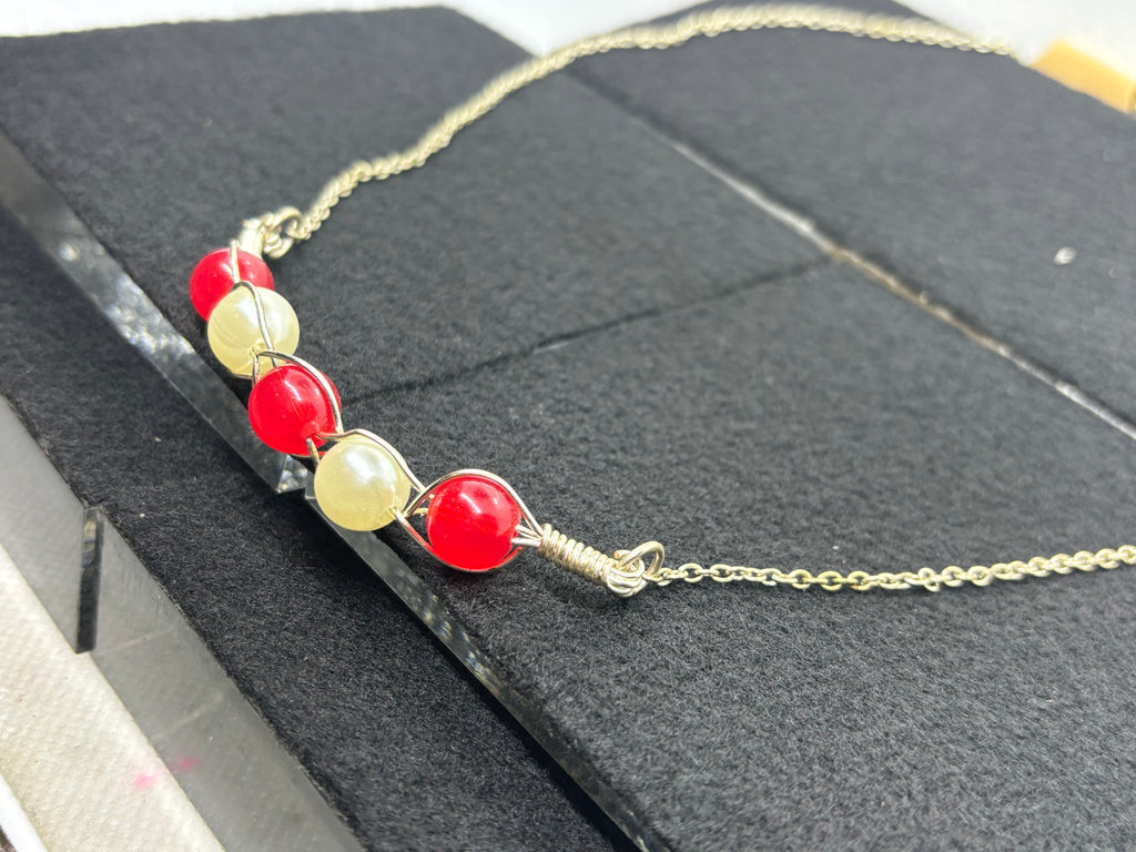 Woven Red and White Necklace