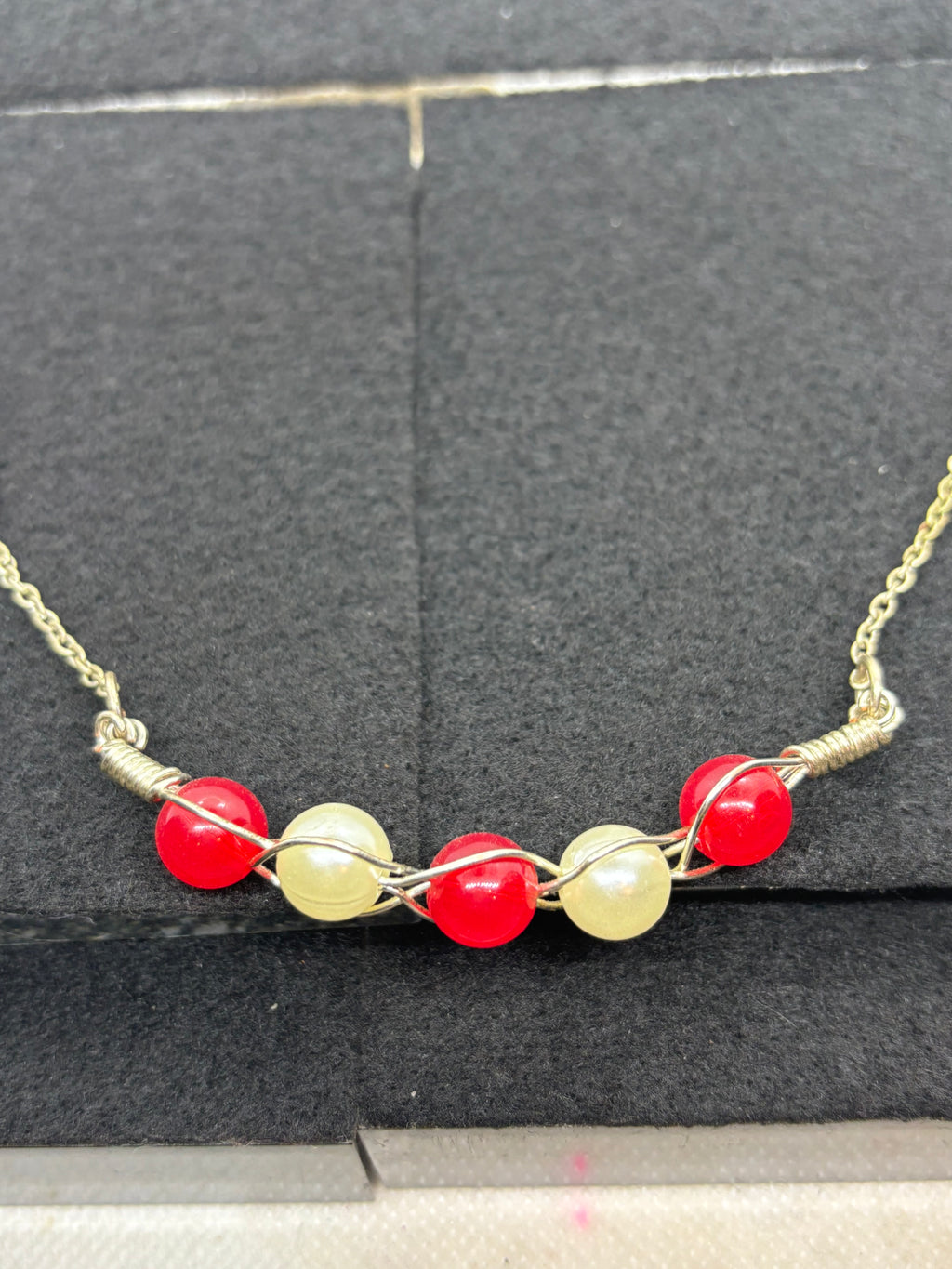 Woven Red and White Necklace