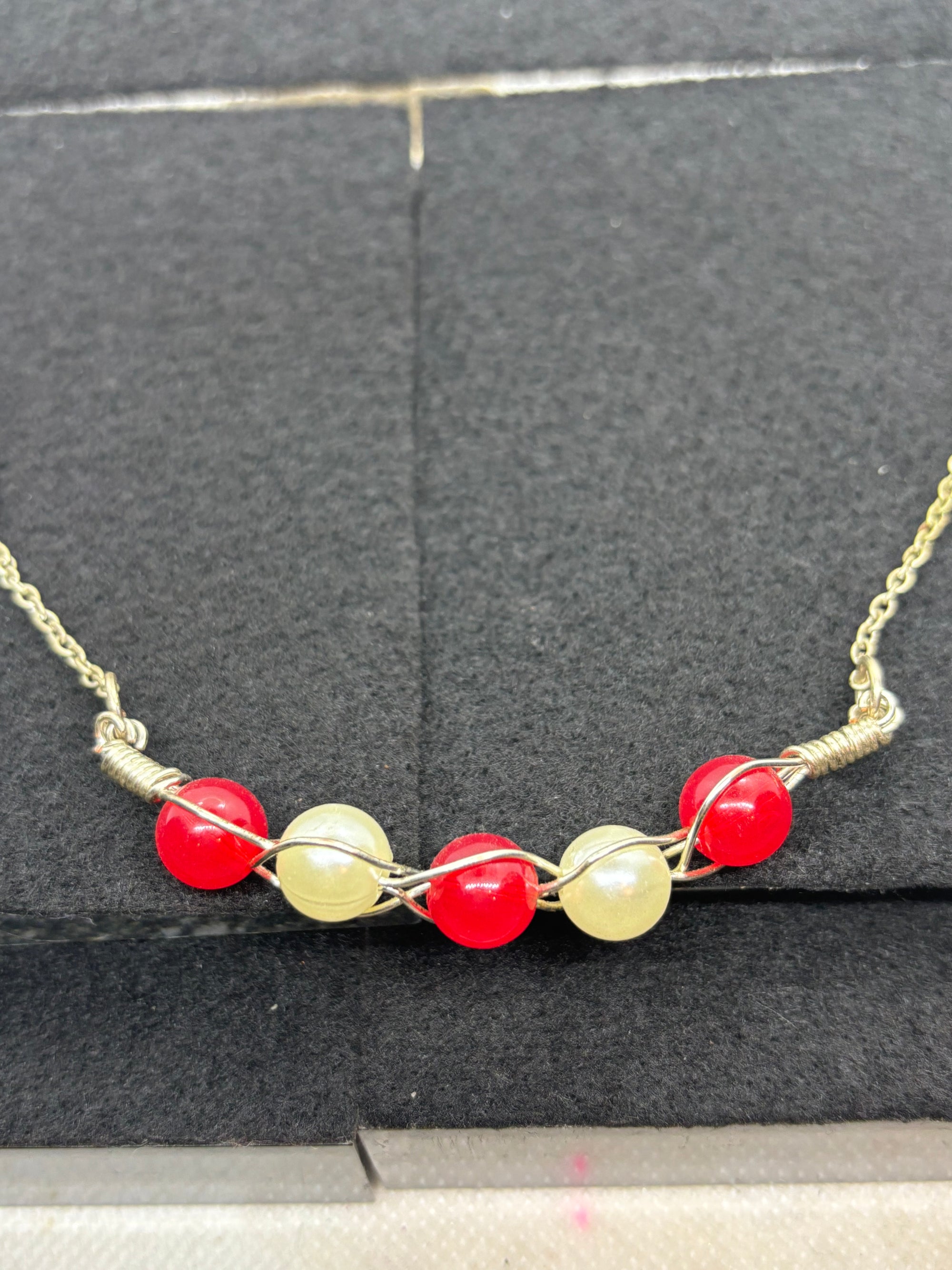 Woven Red and White Necklace