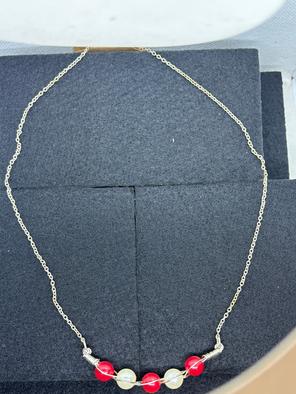 Woven Red and White Necklace