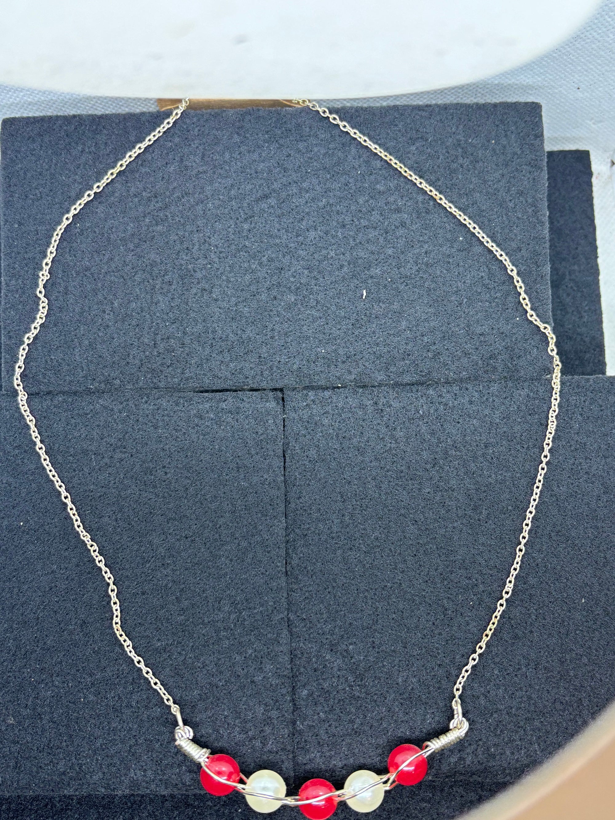 Woven Red and White Necklace