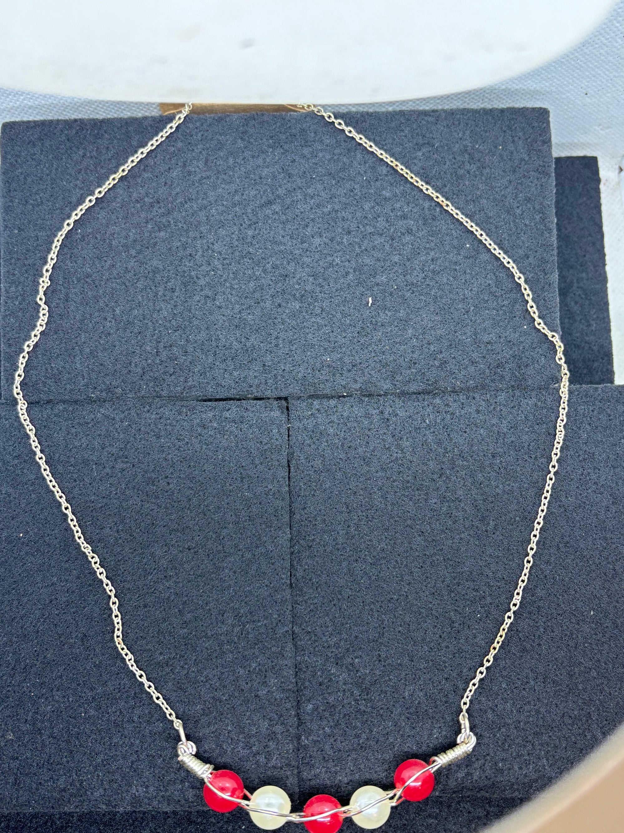 Woven Red and White Necklace