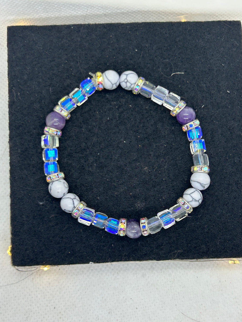 Glass Beaded Bracelet with amethyst and Howl lite beads