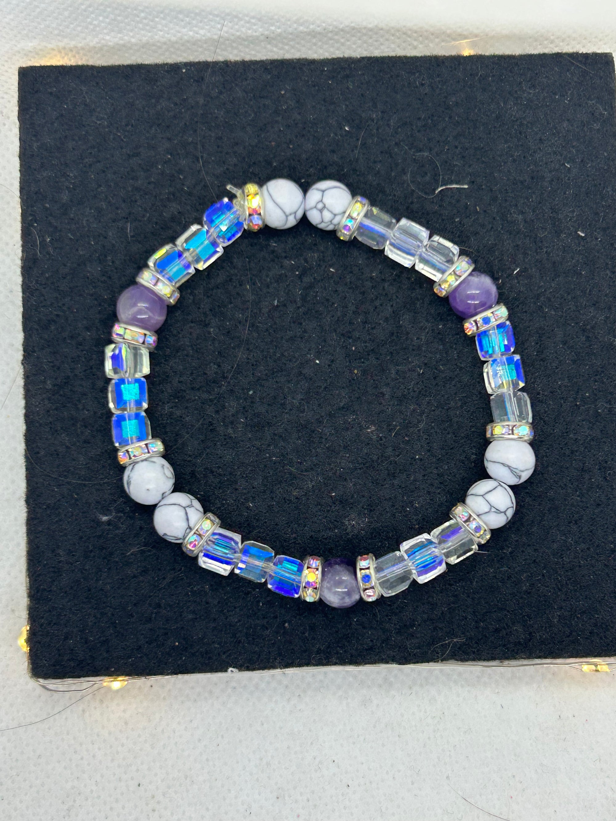 Glass Beaded Bracelet with amethyst and Howl lite beads