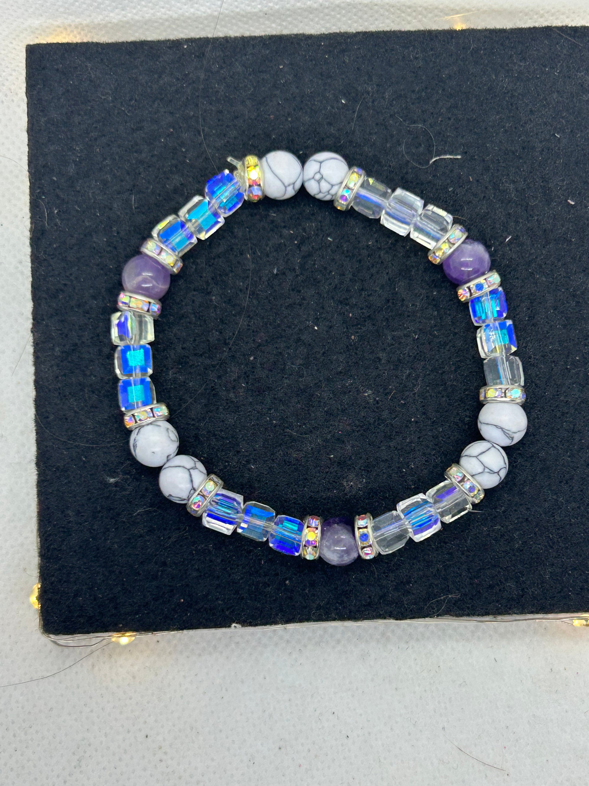 Glass Beaded Bracelet with amethyst and Howl lite beads