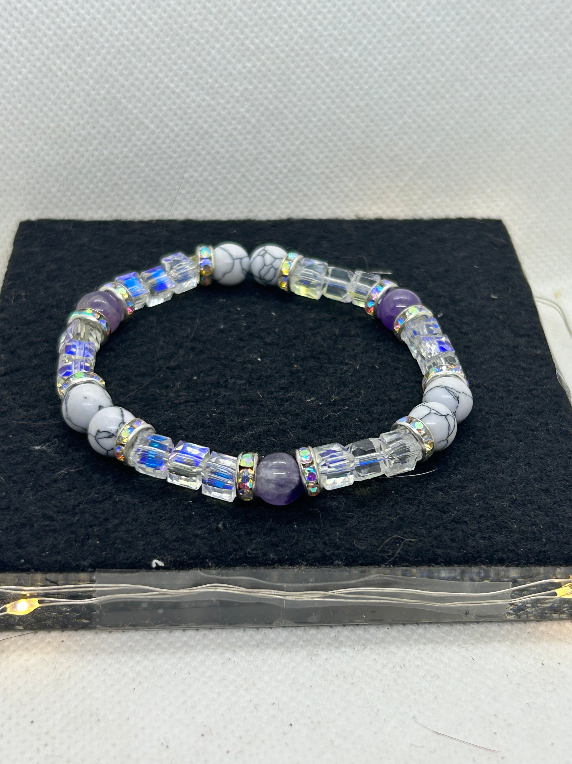 Glass Beaded Bracelet with amethyst and Howl lite beads