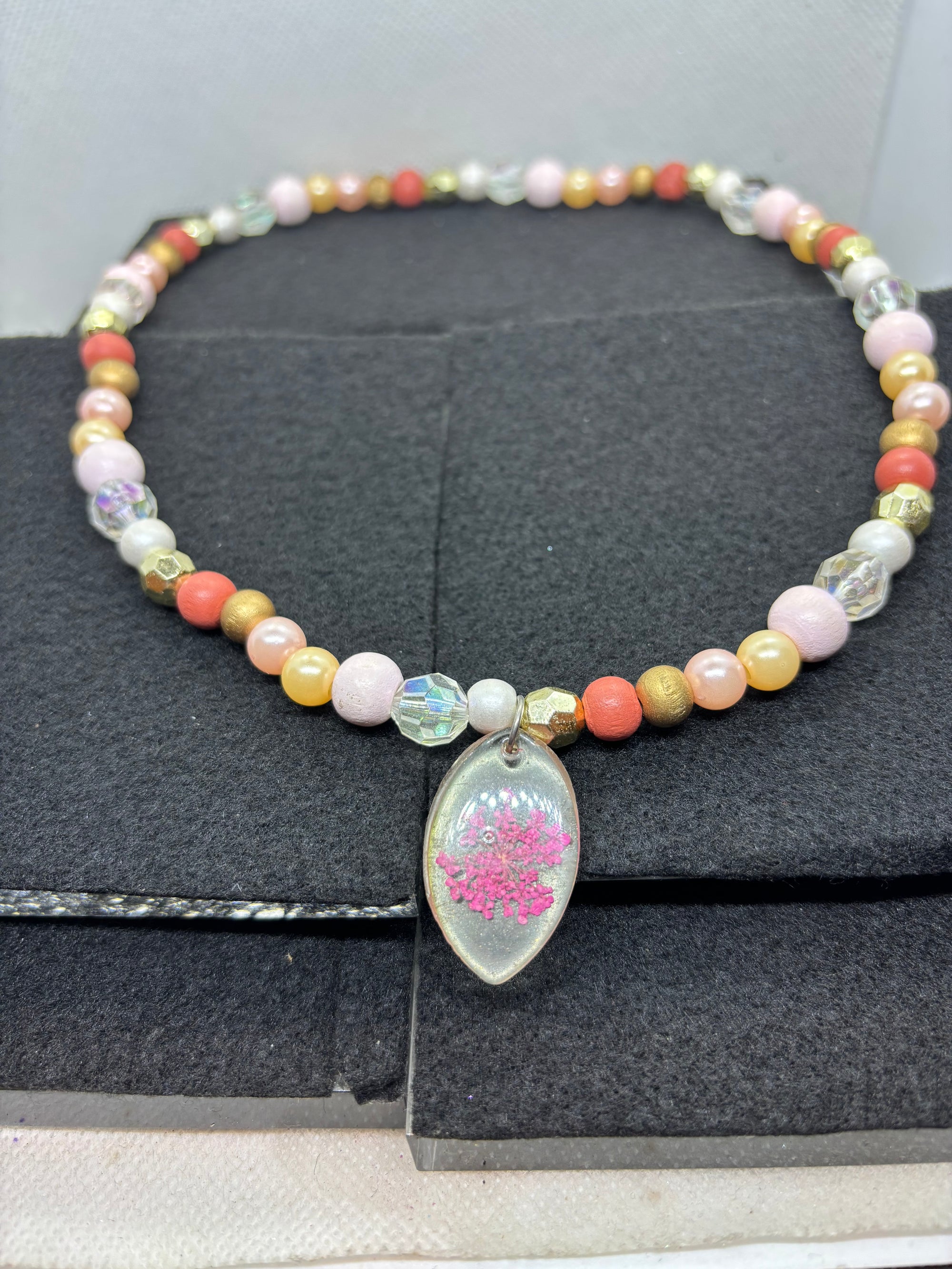 Dried Flower Beaded Necklace