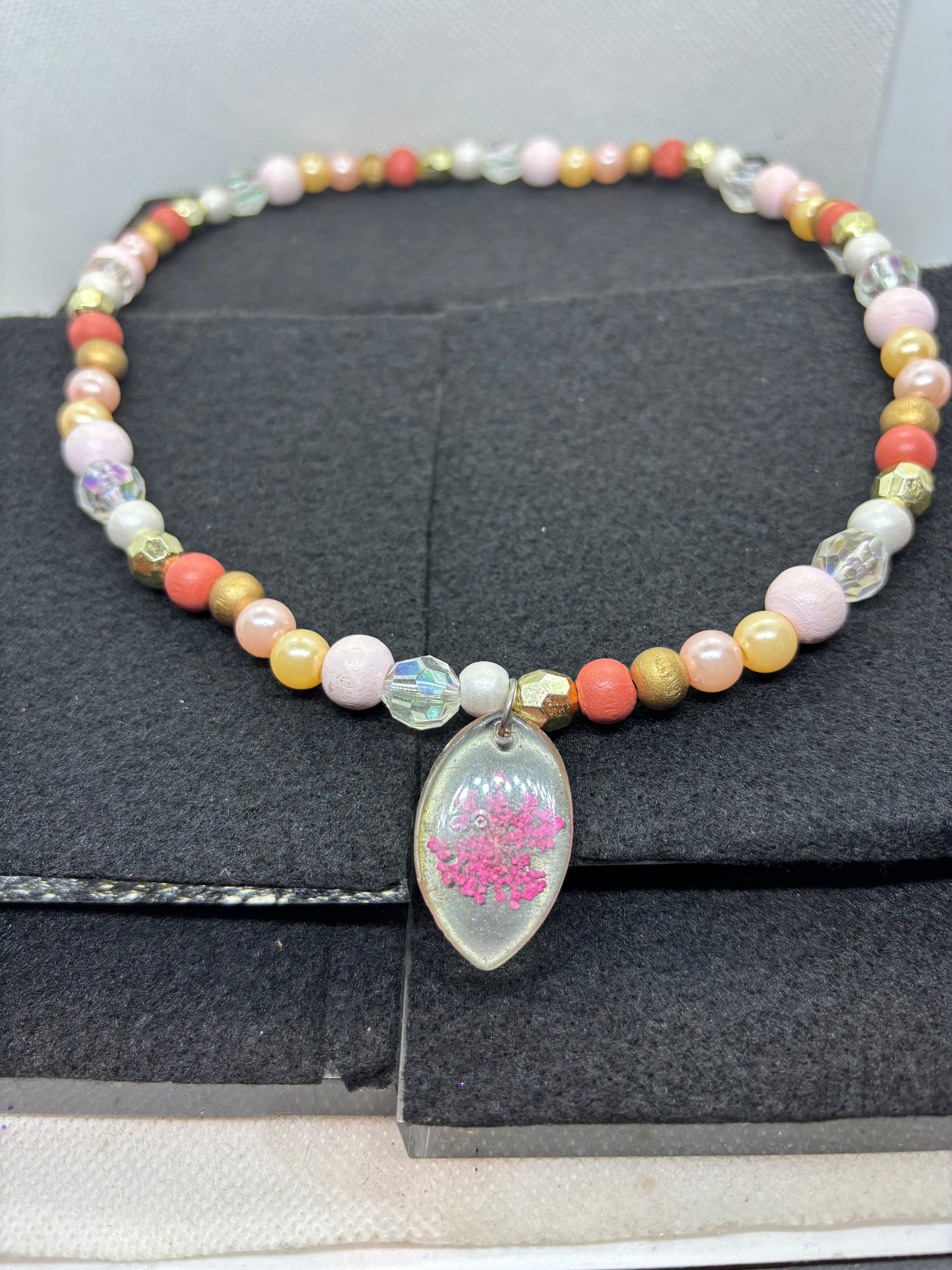 Dried Flower Beaded Necklace