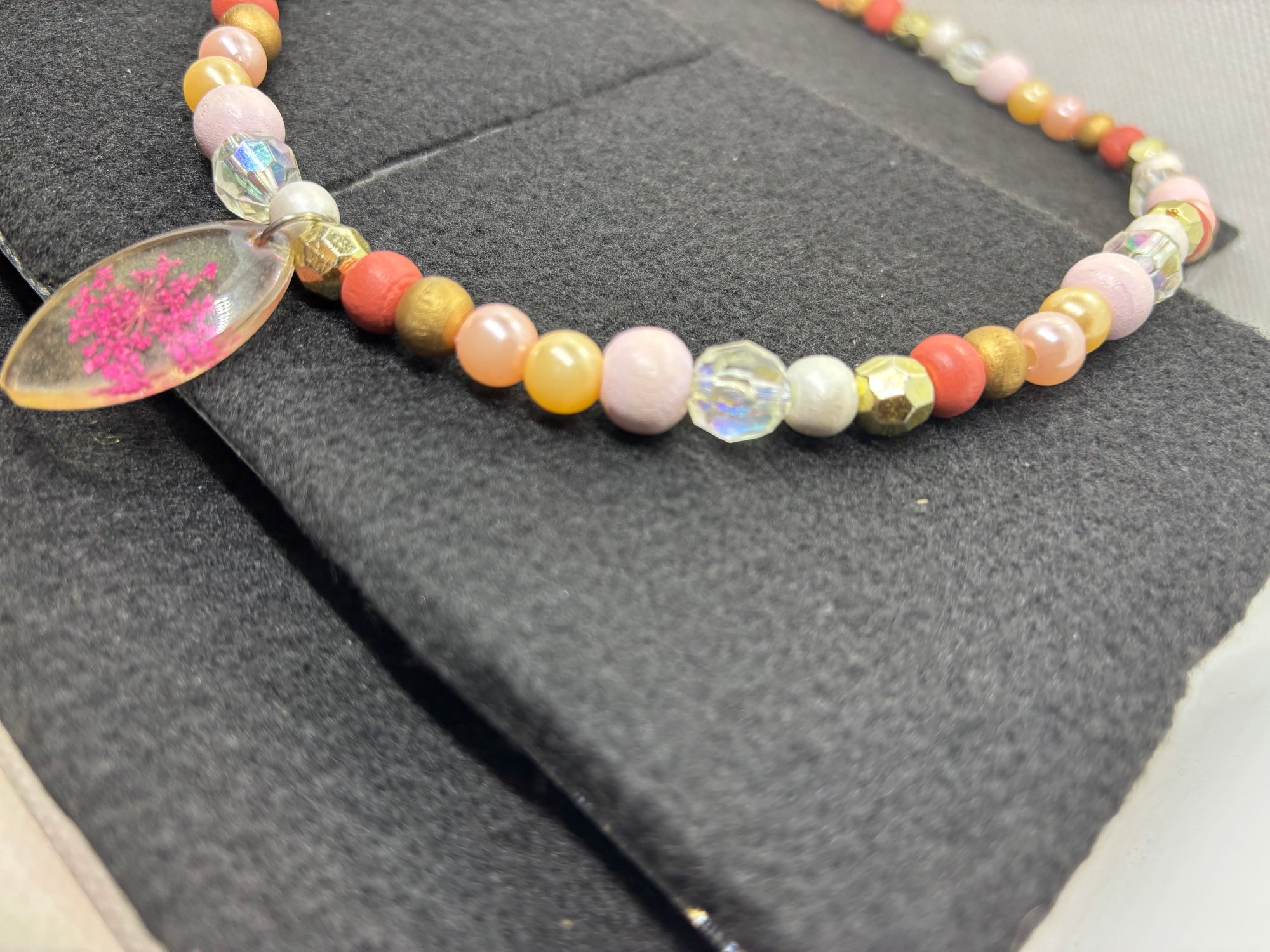 Dried Flower Beaded Necklace