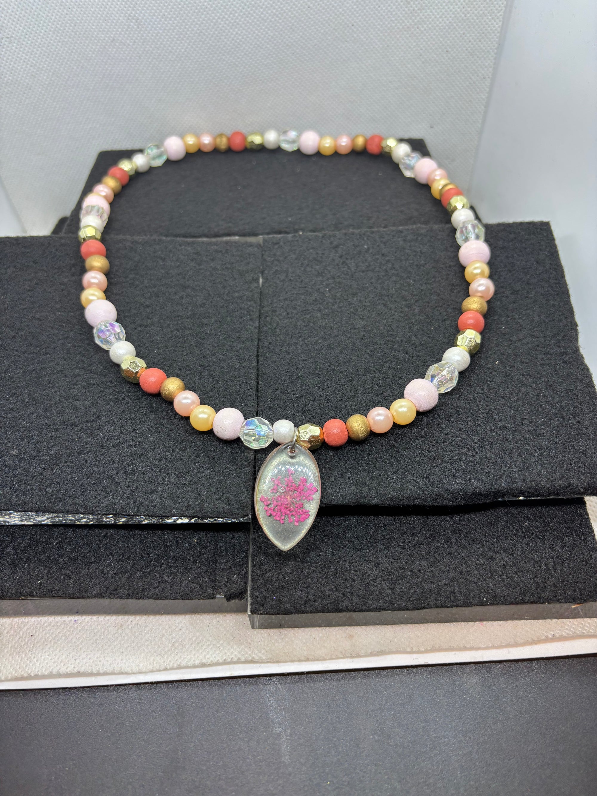 Dried Flower Beaded Necklace