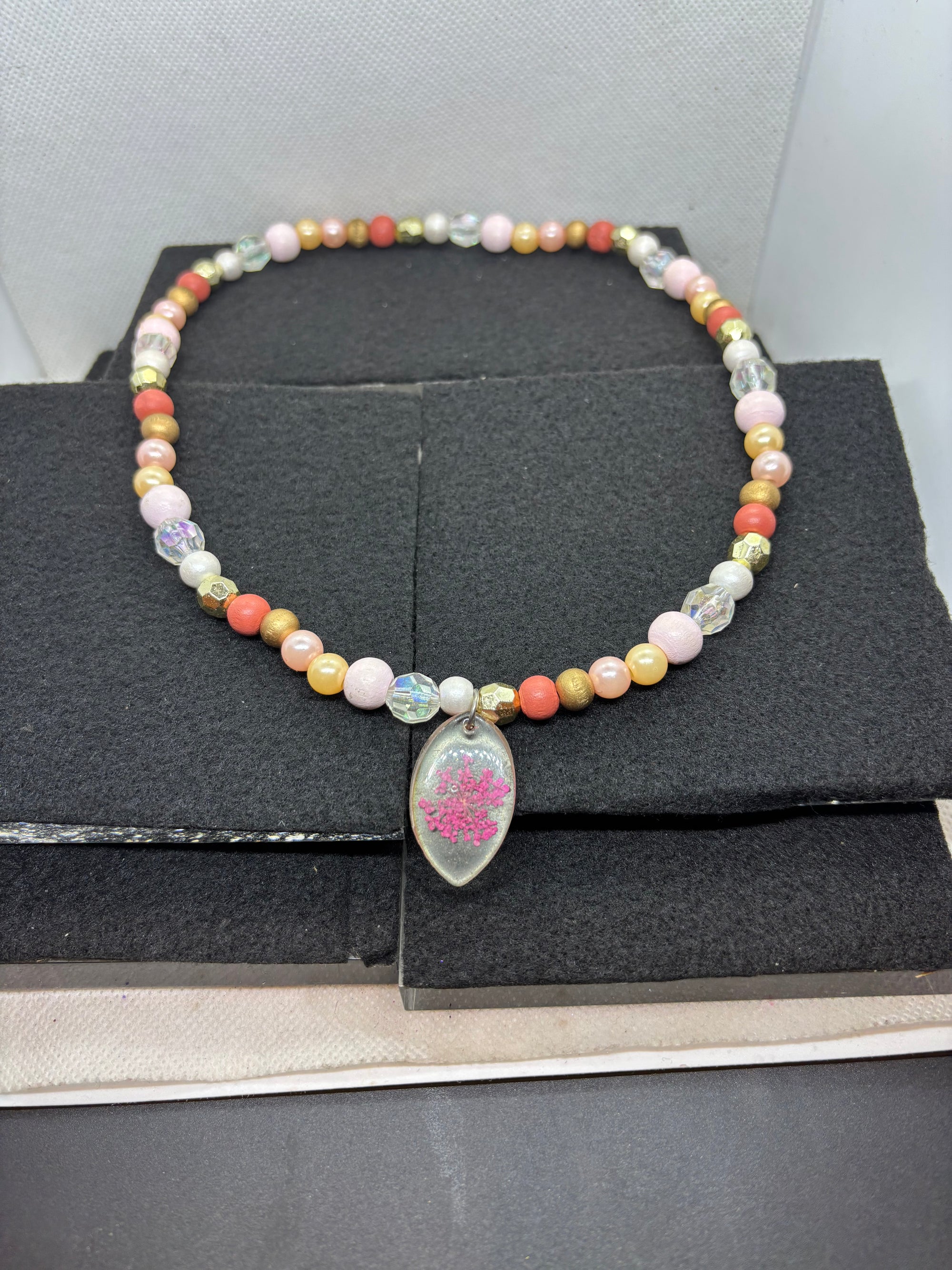 Dried Flower Beaded Necklace