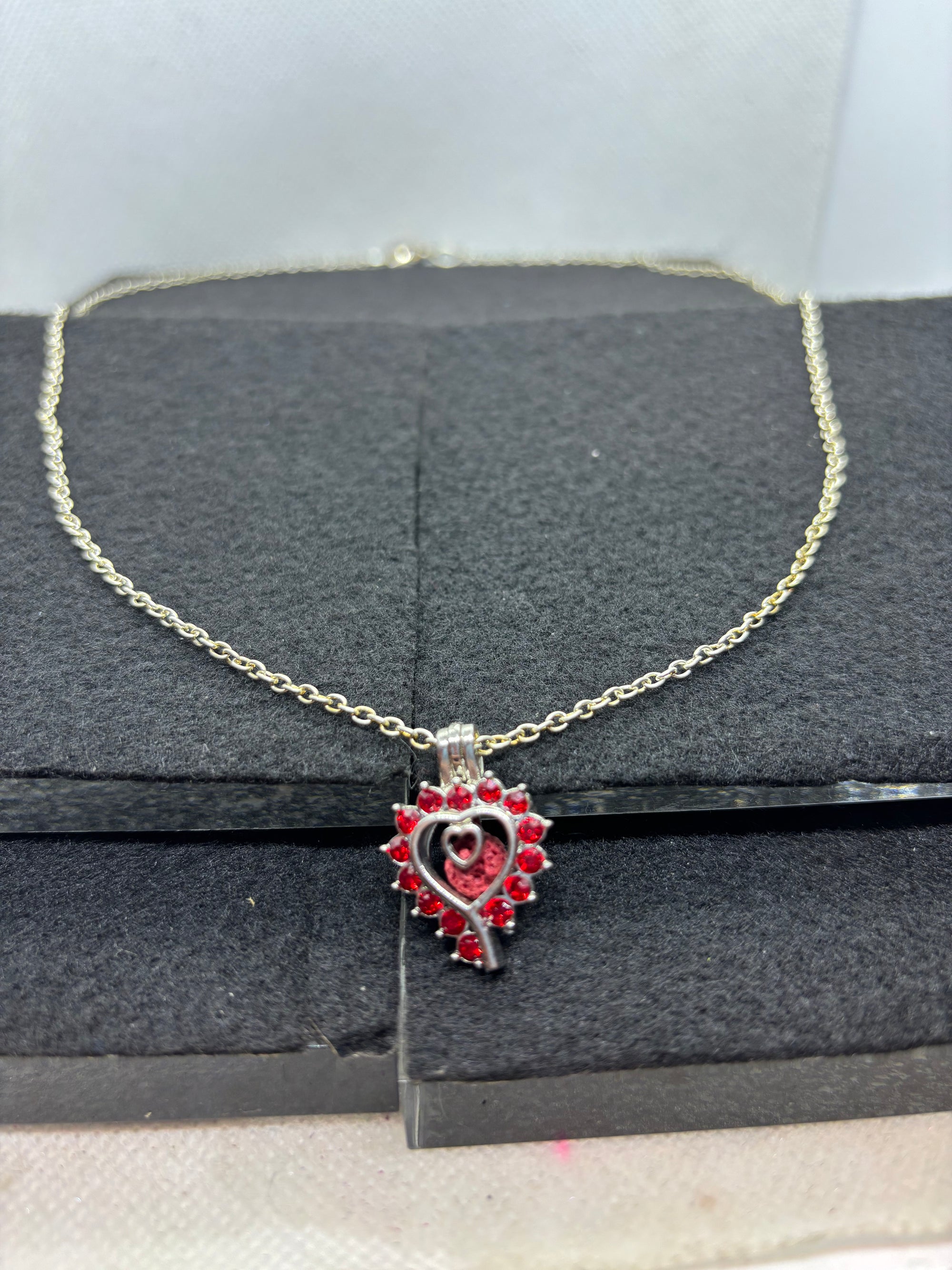 Rhinestone Heart Caged Necklace