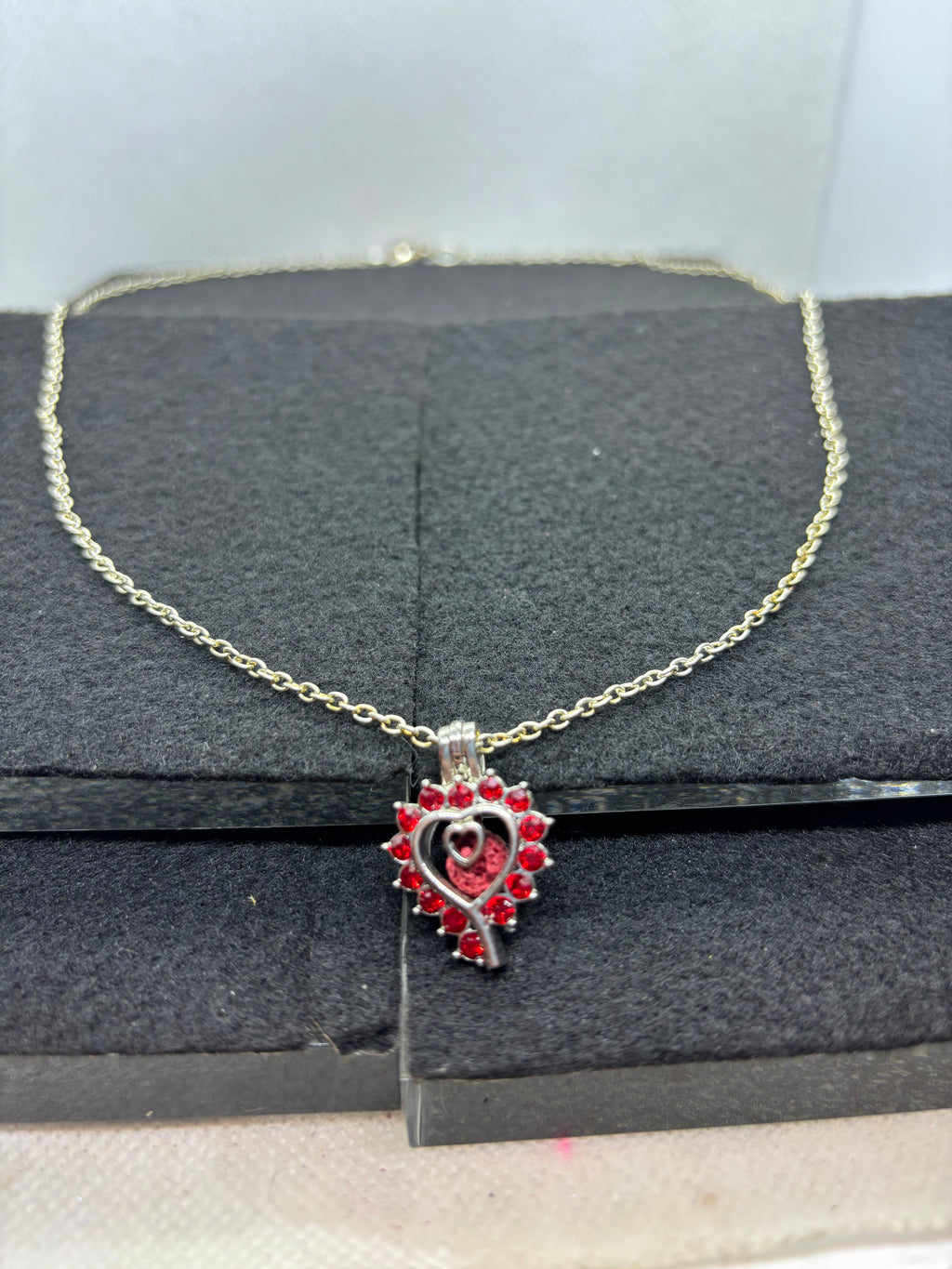 Rhinestone Heart Caged Necklace