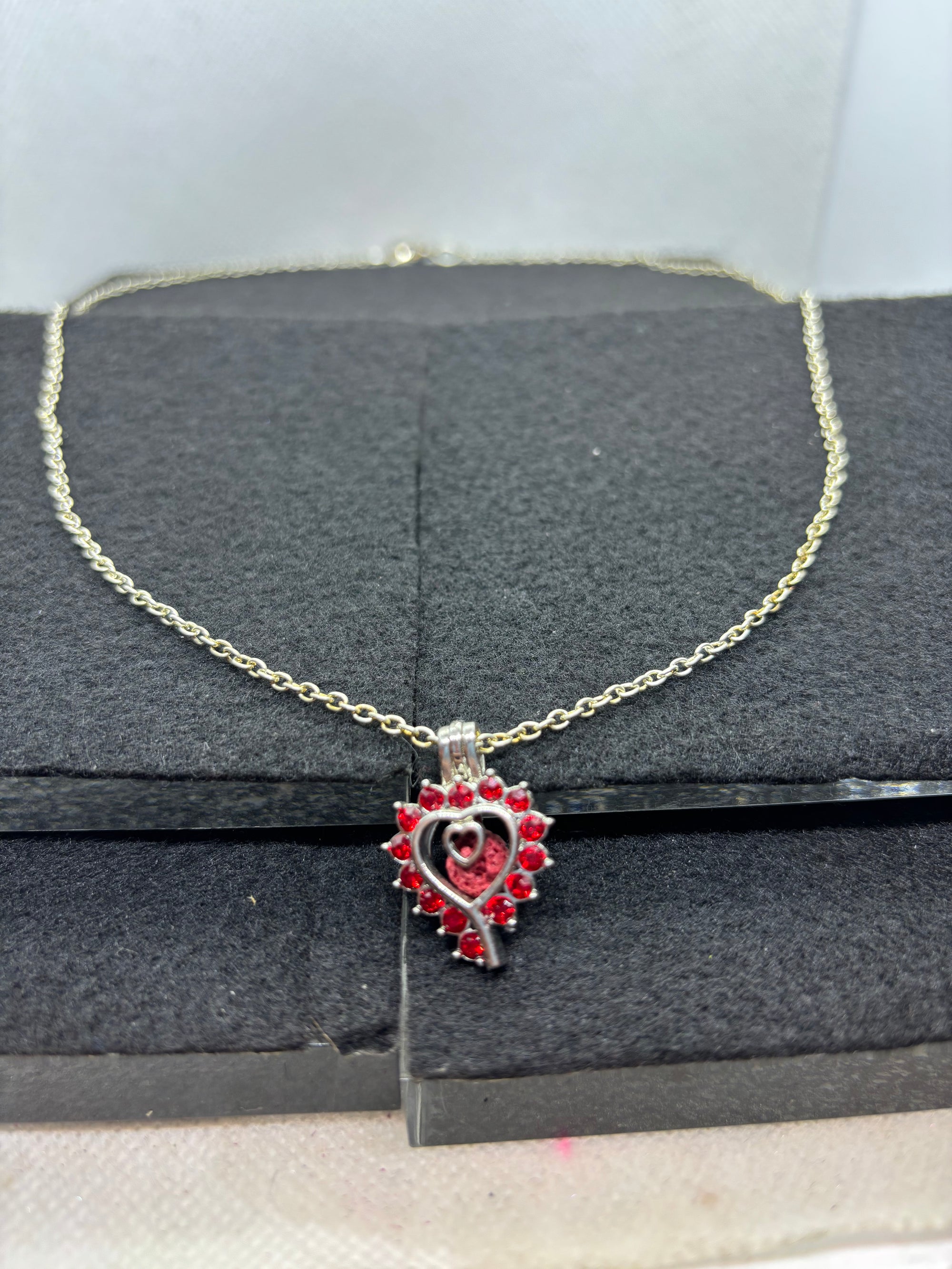 Rhinestone Heart Caged Necklace