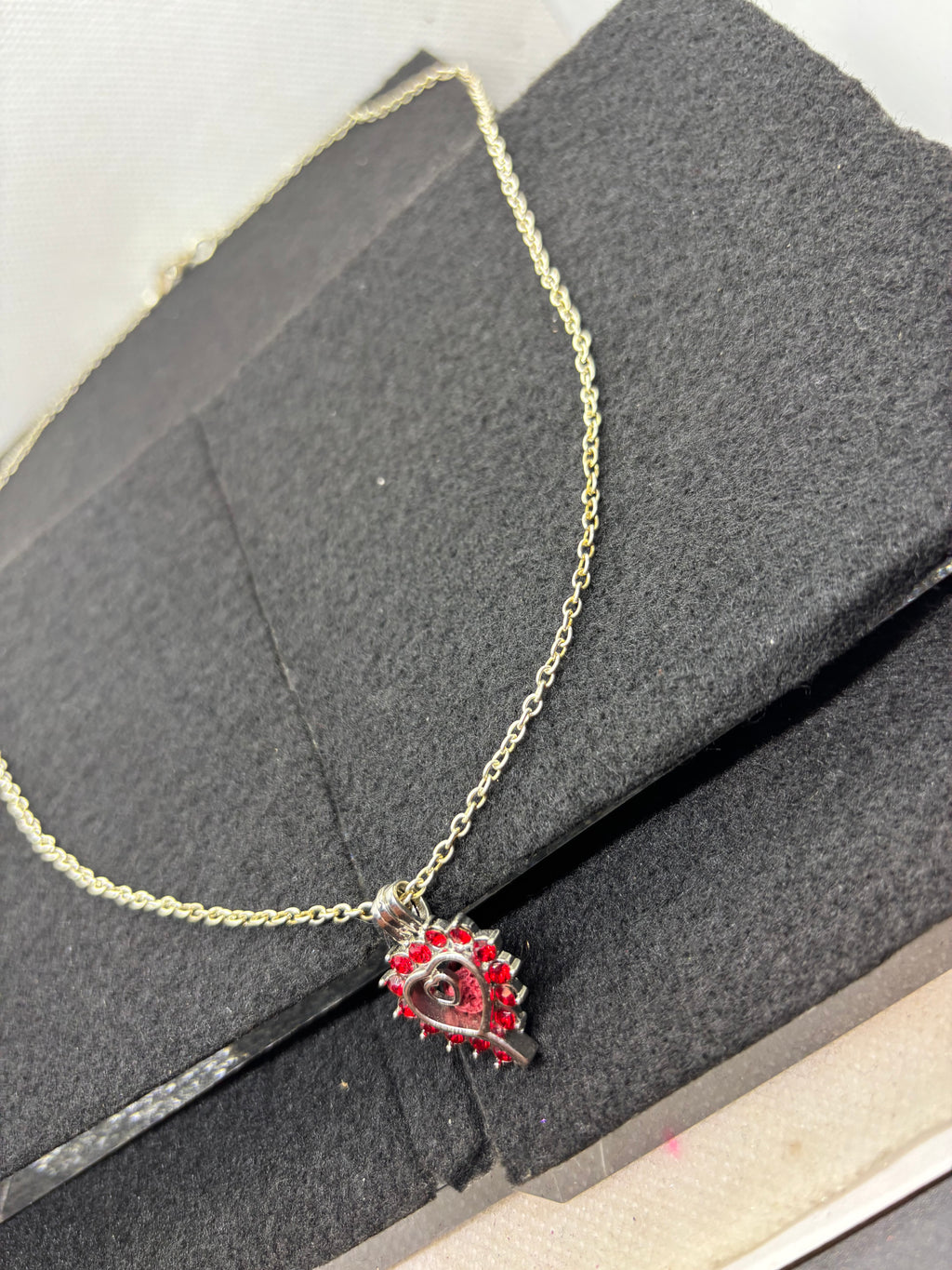 Rhinestone Heart Caged Necklace