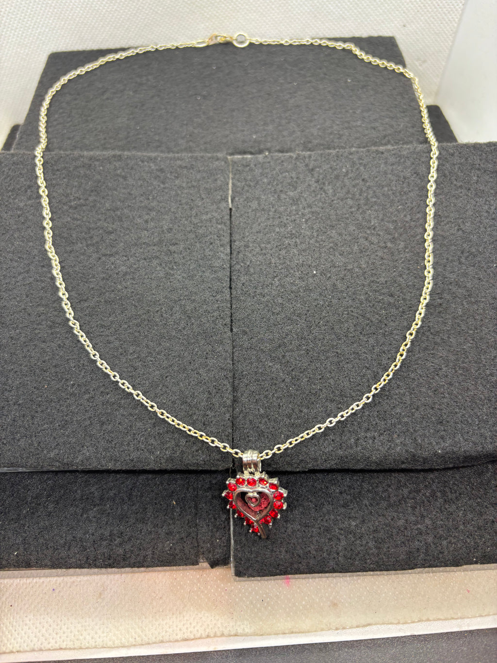 Rhinestone Heart Caged Necklace