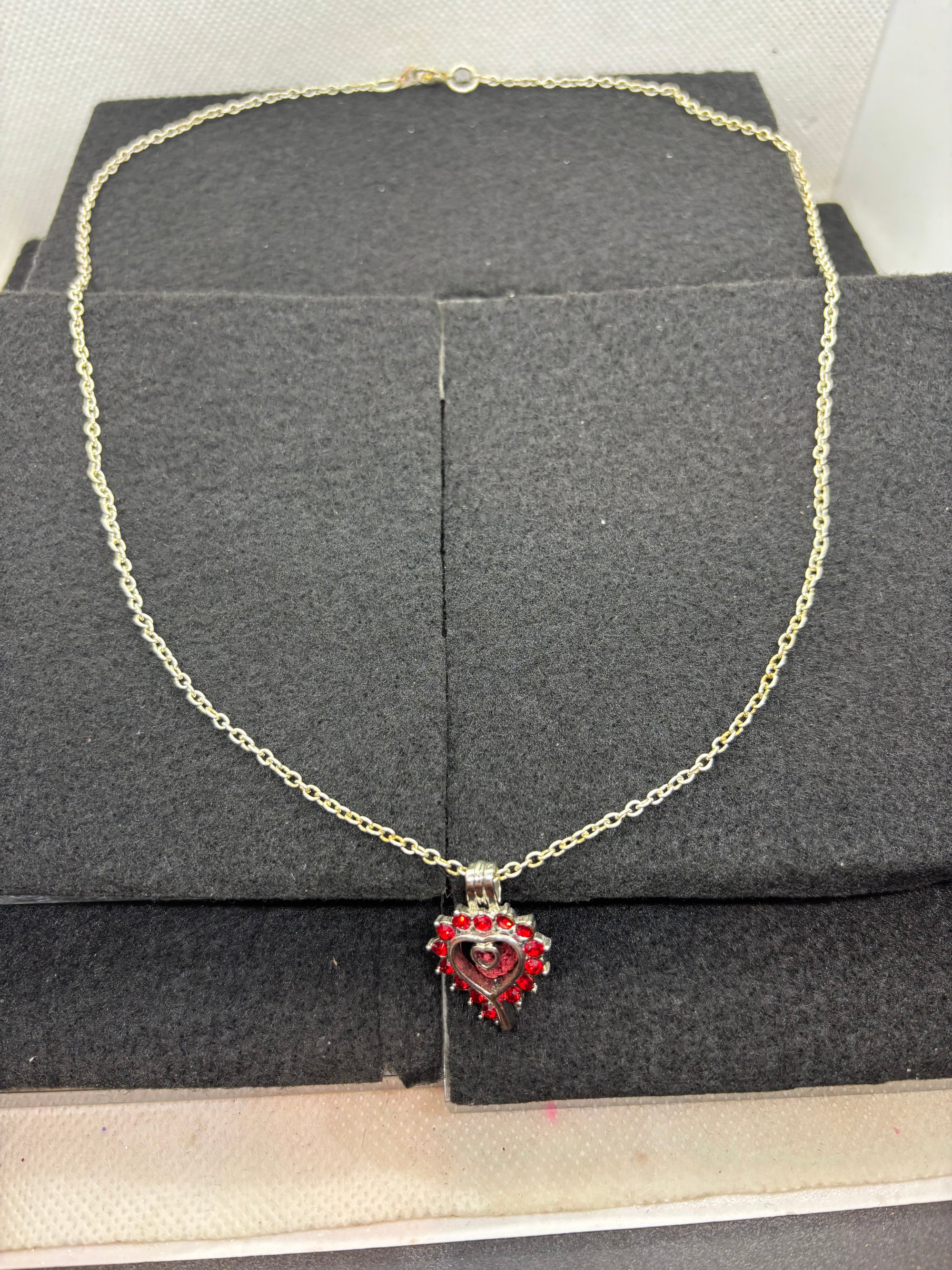 Rhinestone Heart Caged Necklace