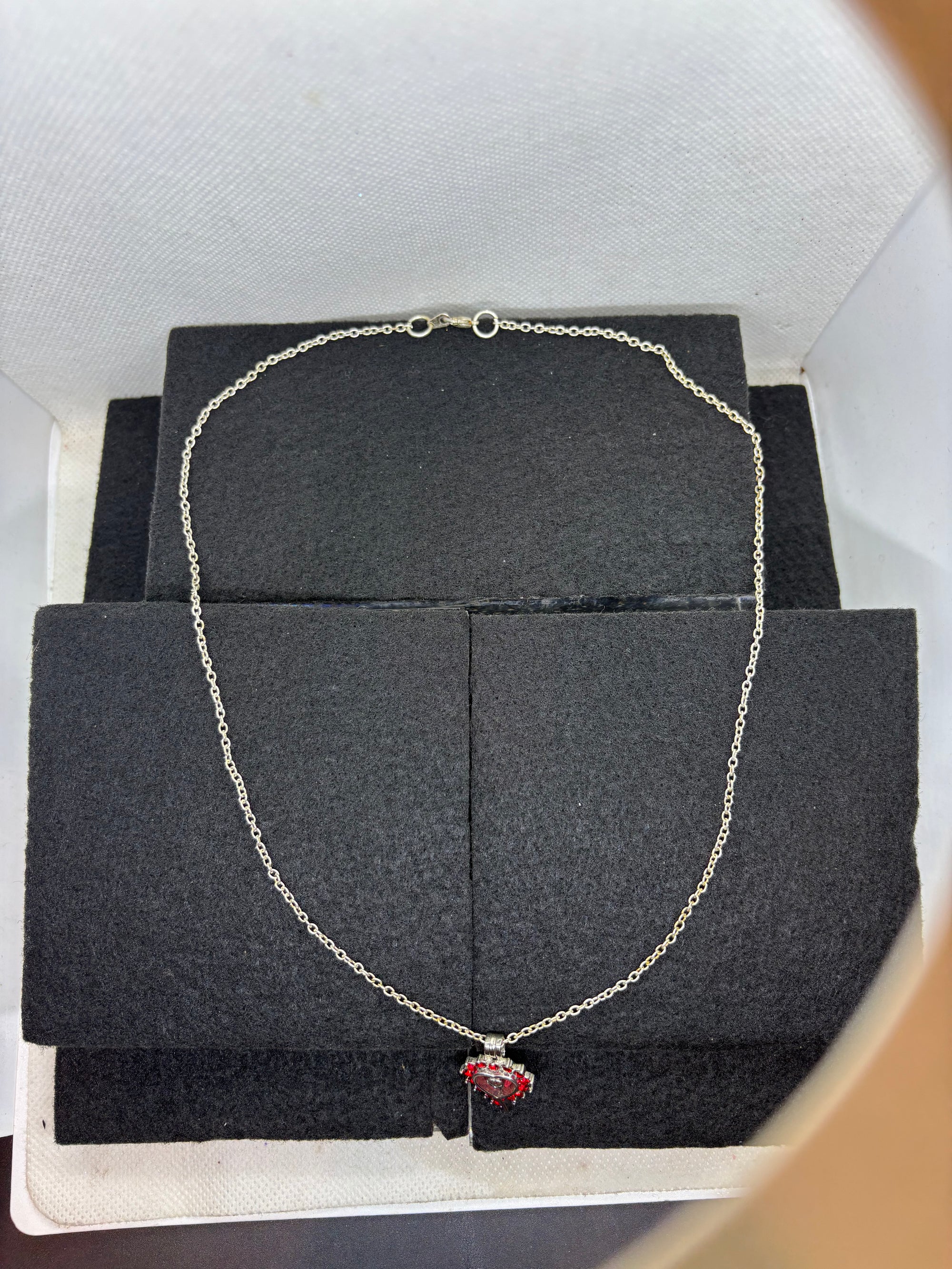 Rhinestone Heart Caged Necklace