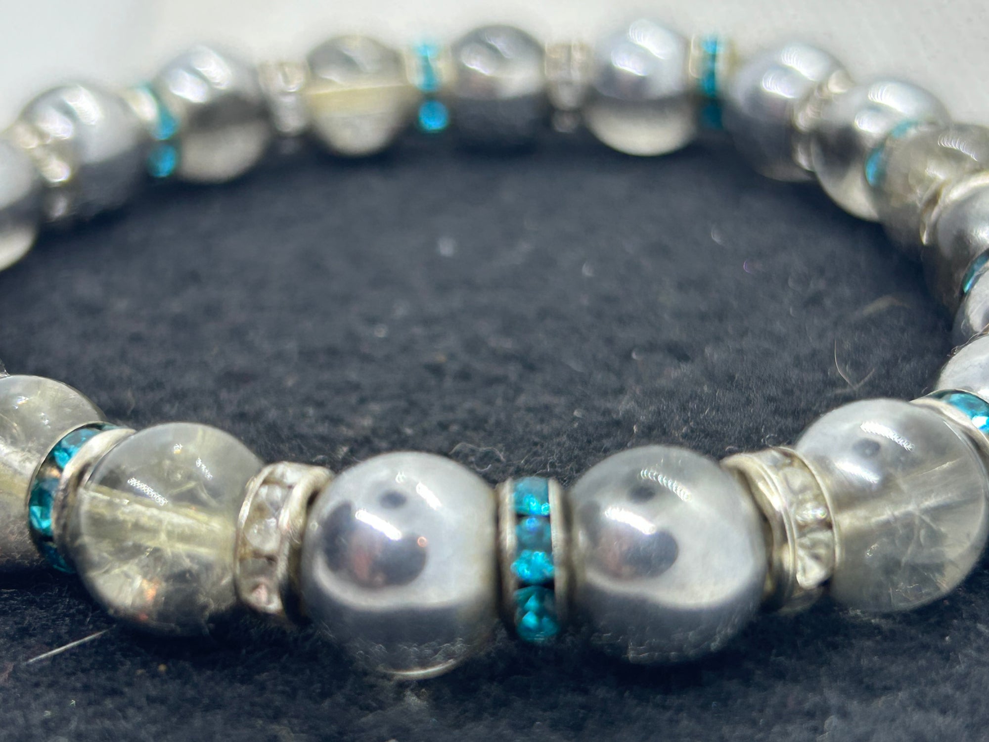 Chrome with Teal Rhinestone Beaded Bracelet