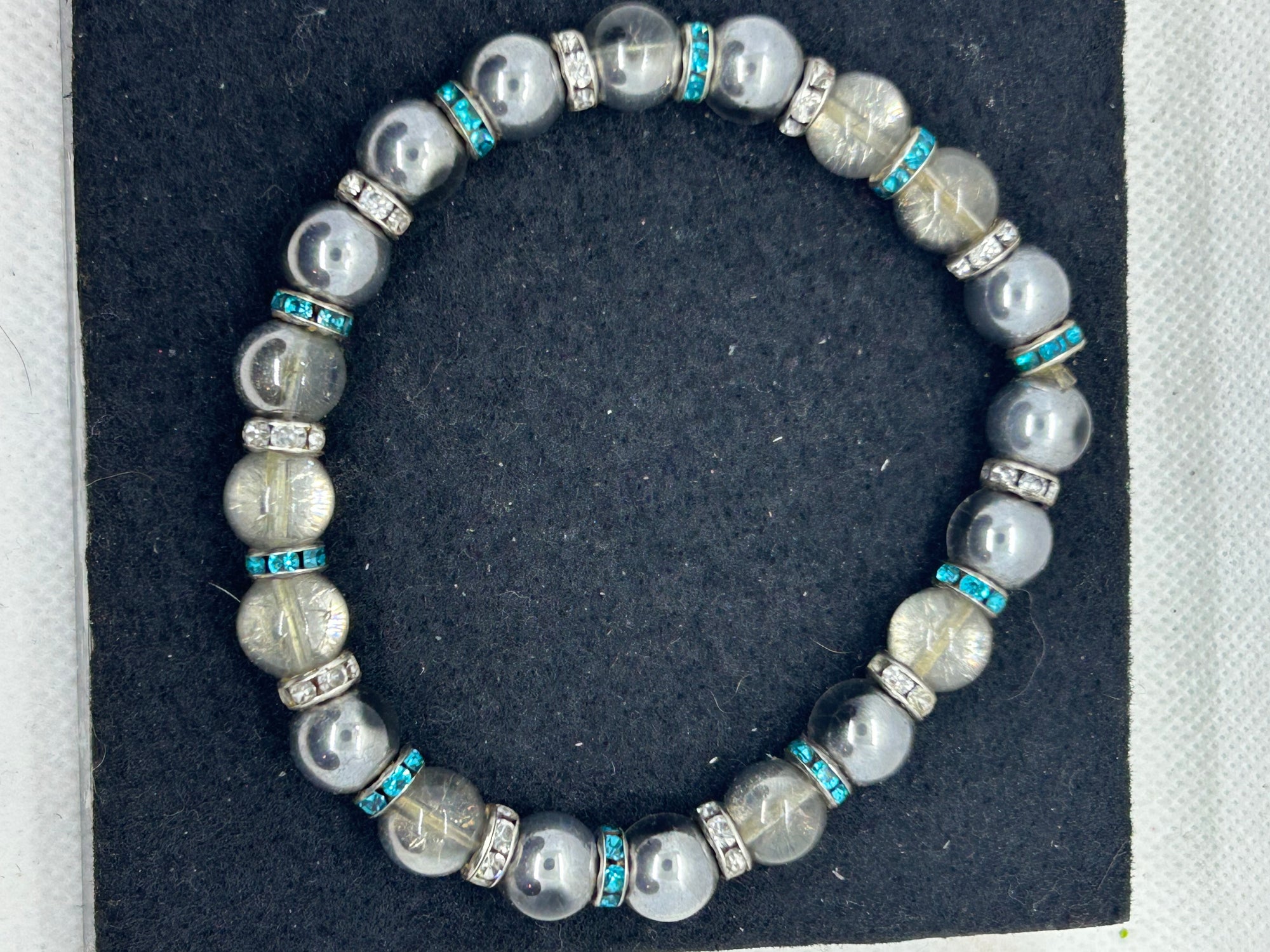 Chrome with Teal Rhinestone Beaded Bracelet