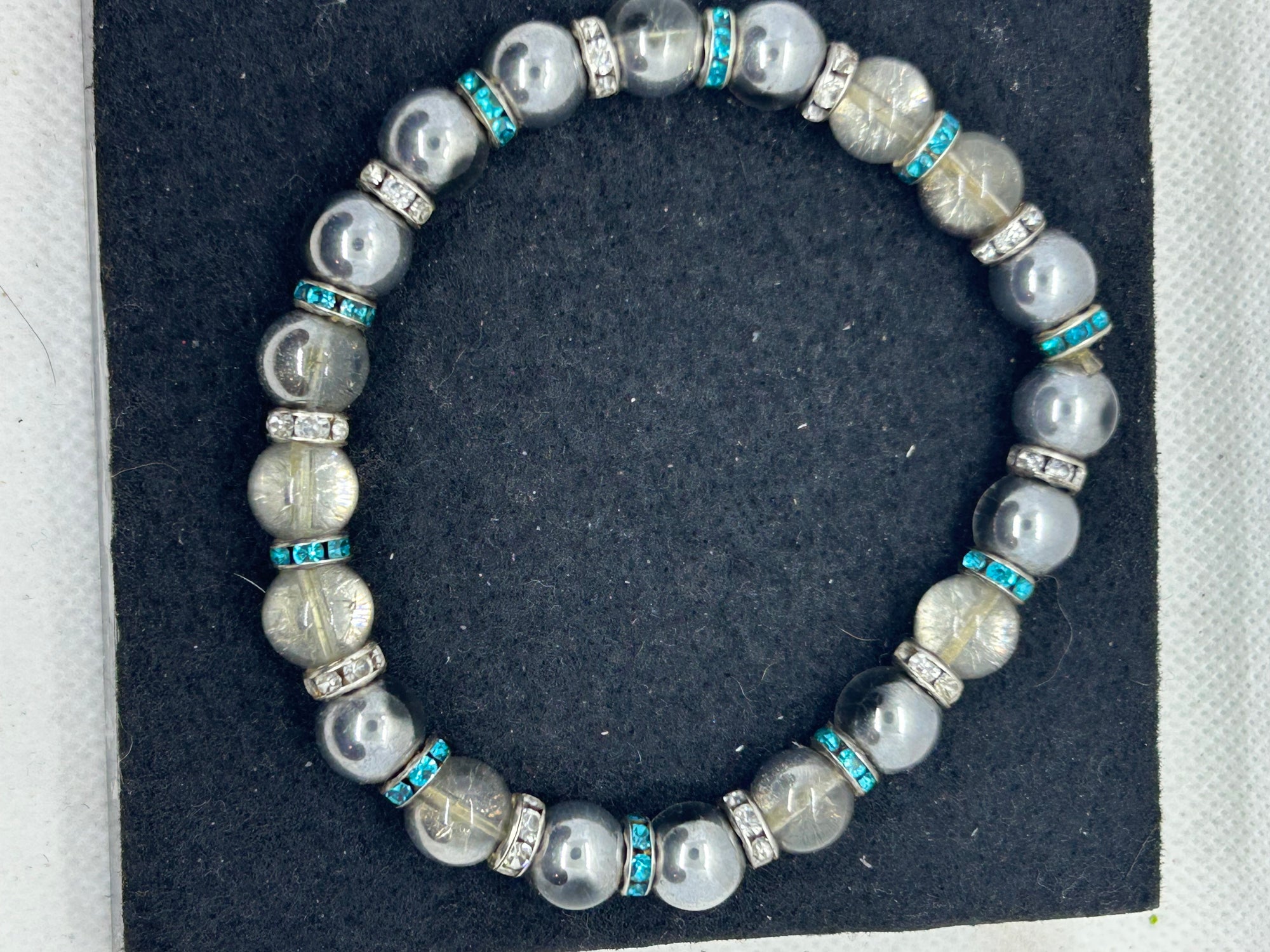 Chrome with Teal Rhinestone Beaded Bracelet