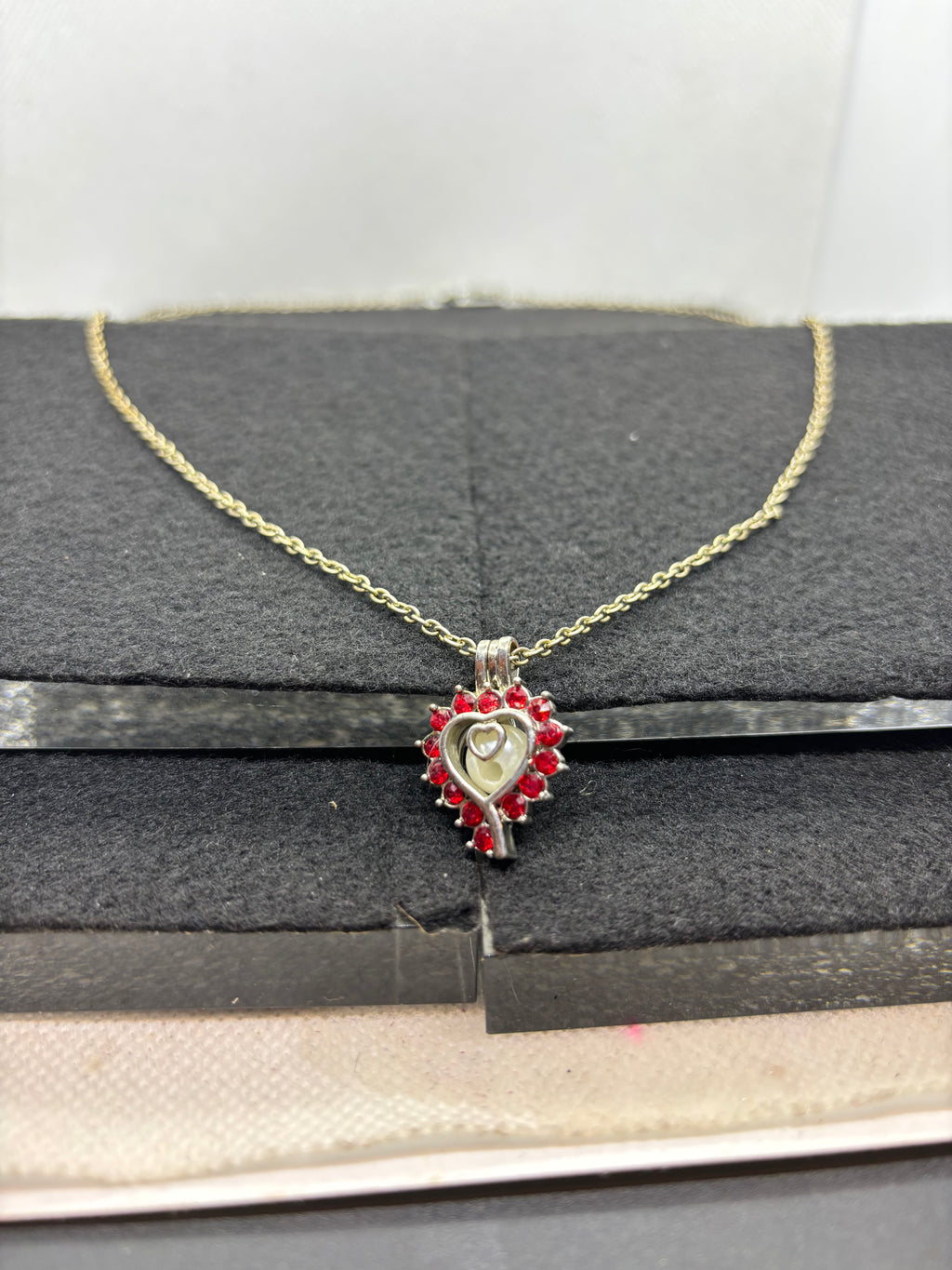 Caged Rhinestone Heart Necklace