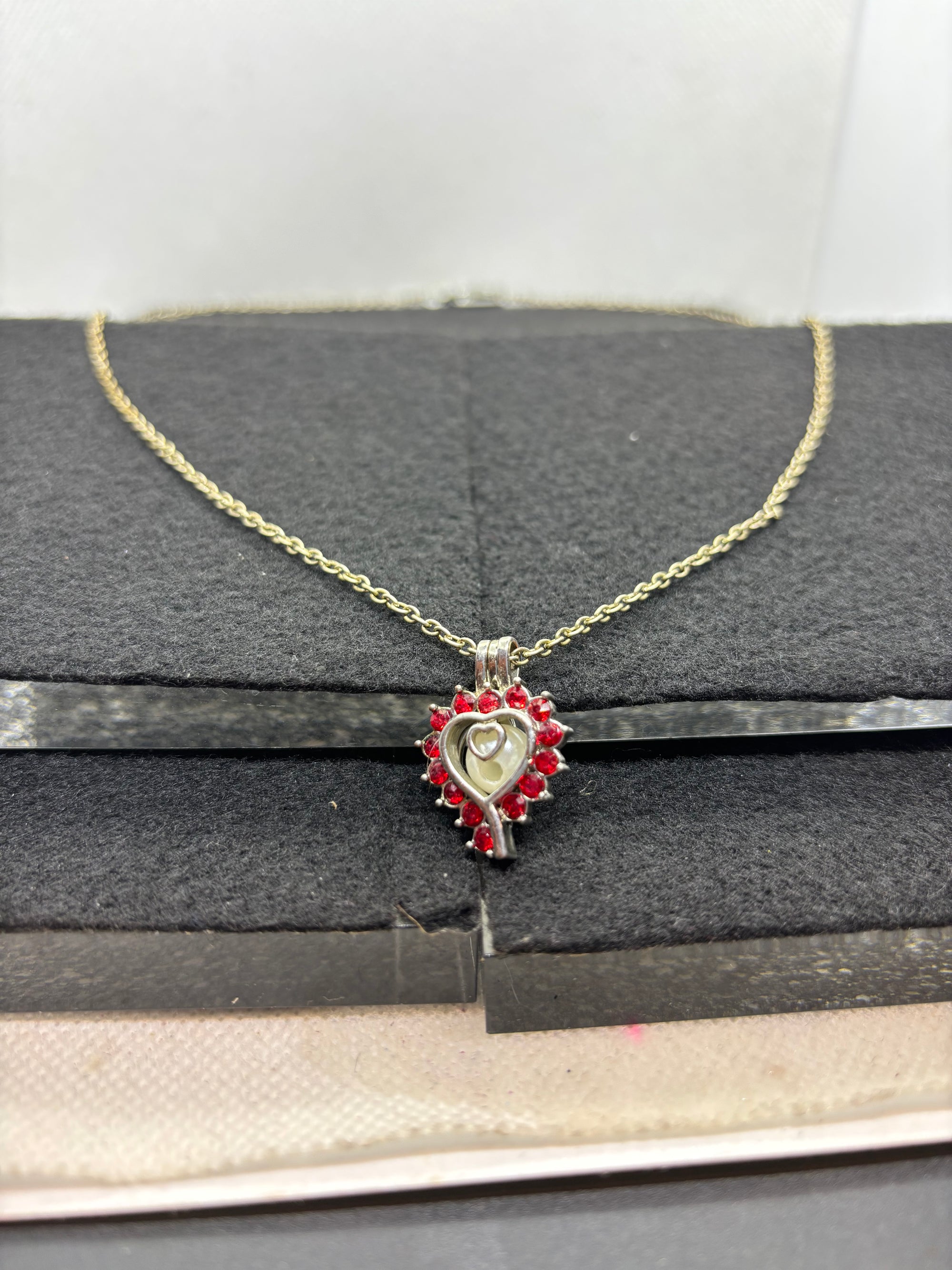 Caged Rhinestone Heart Necklace