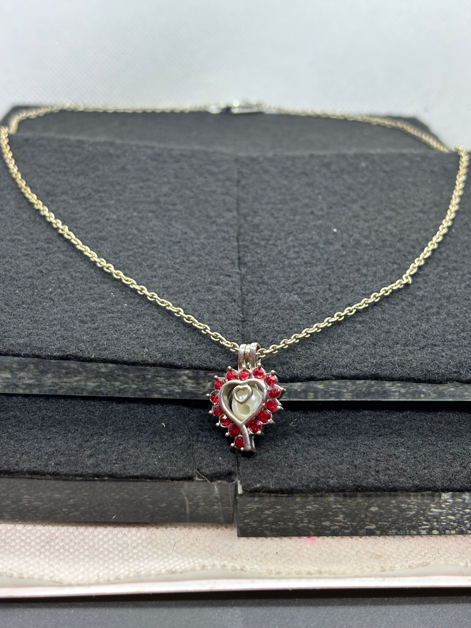 Caged Rhinestone Heart Necklace