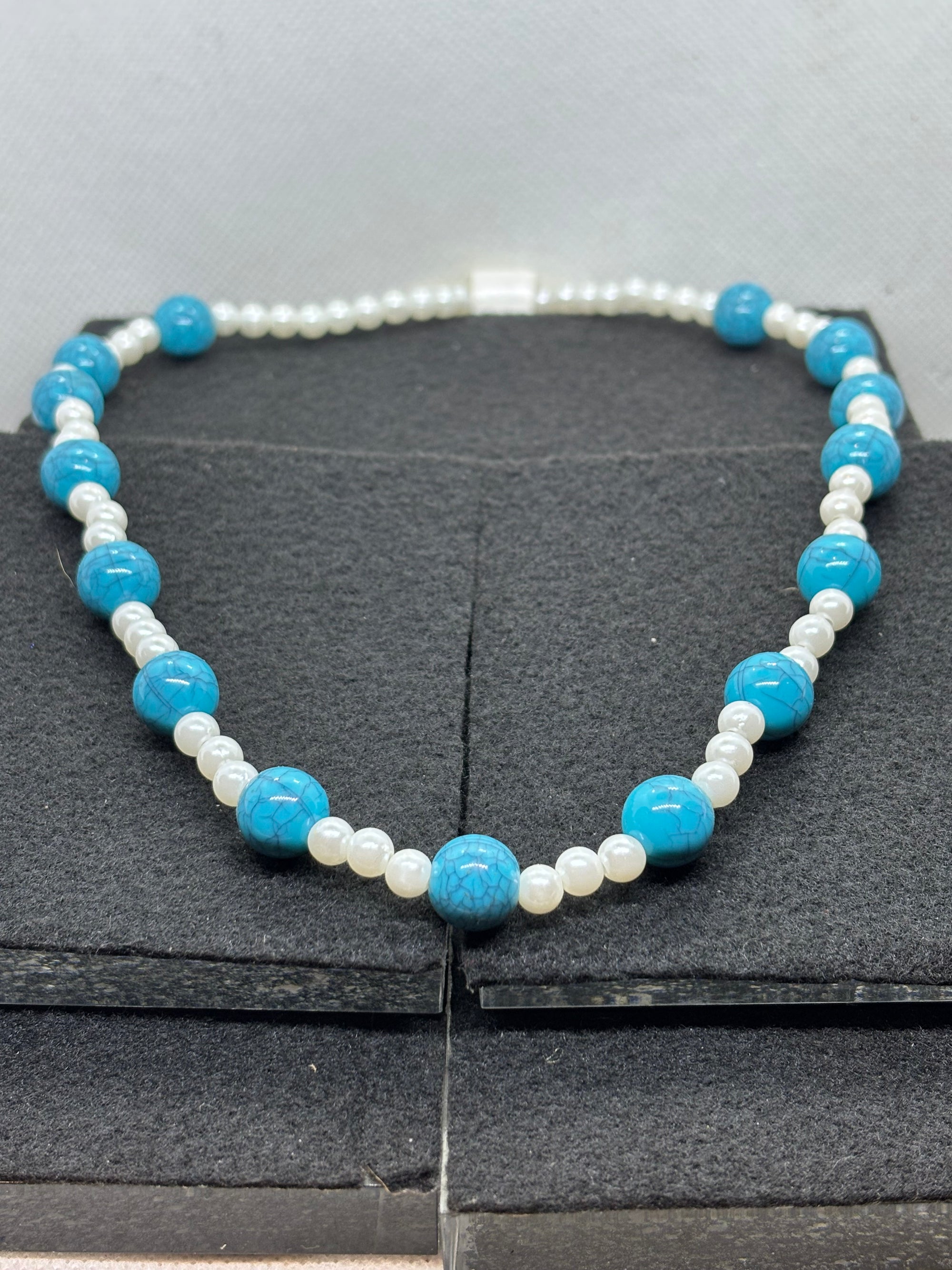 Blue and White beaded Necklace