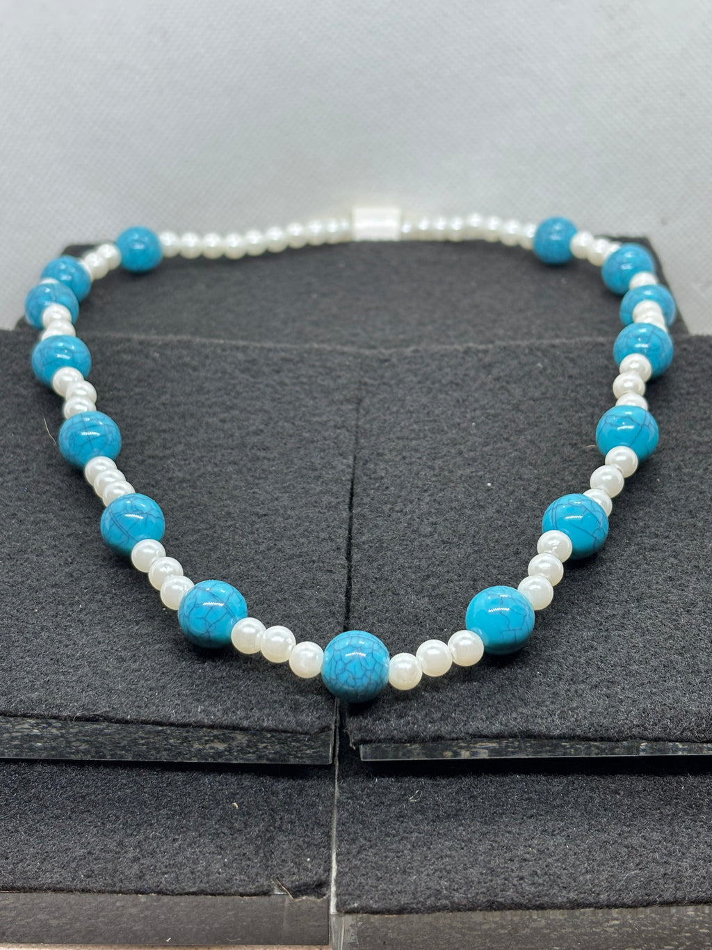 Blue and White beaded Necklace
